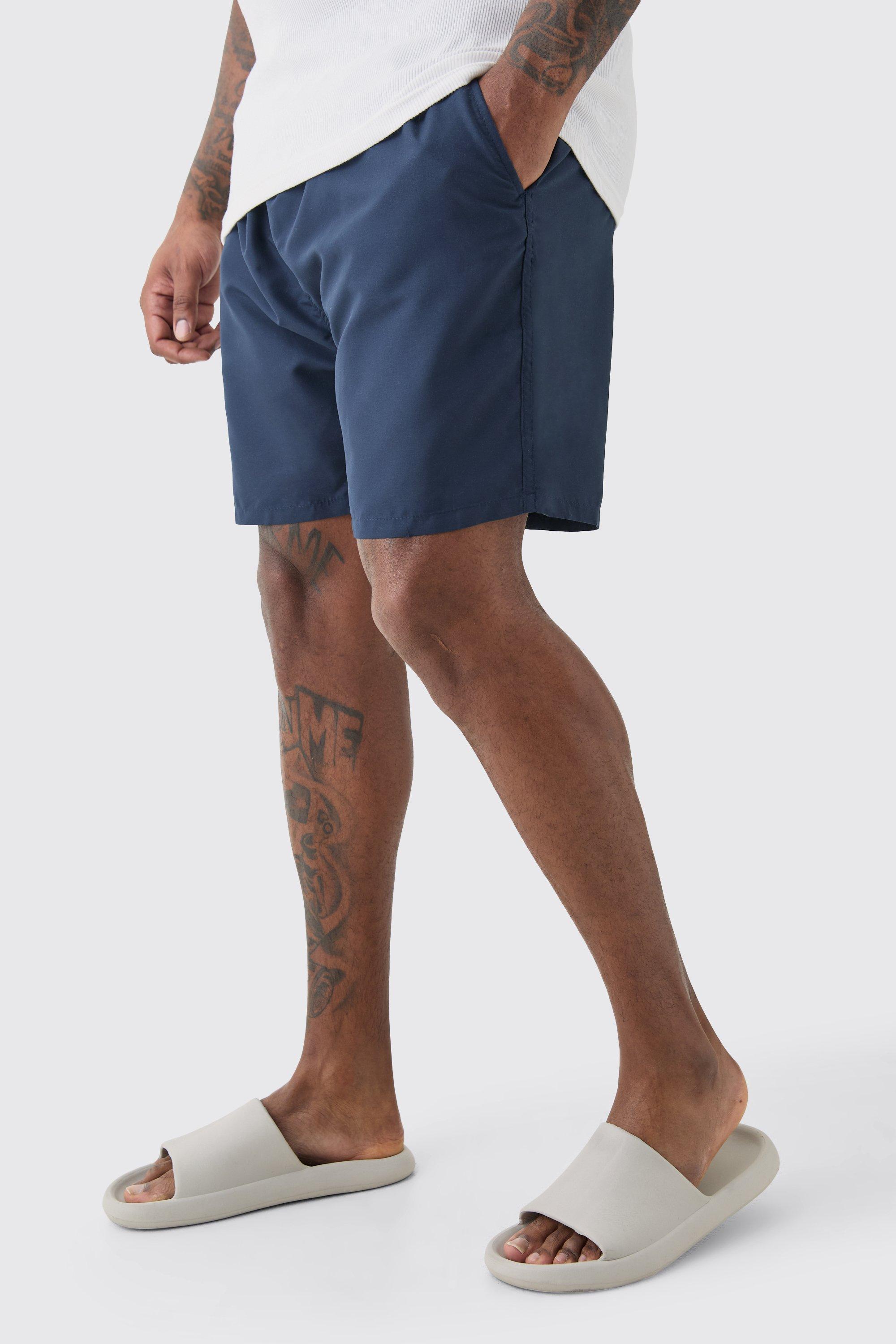 Mens Navy Plus Plain Mid Length Swim Short, Navy