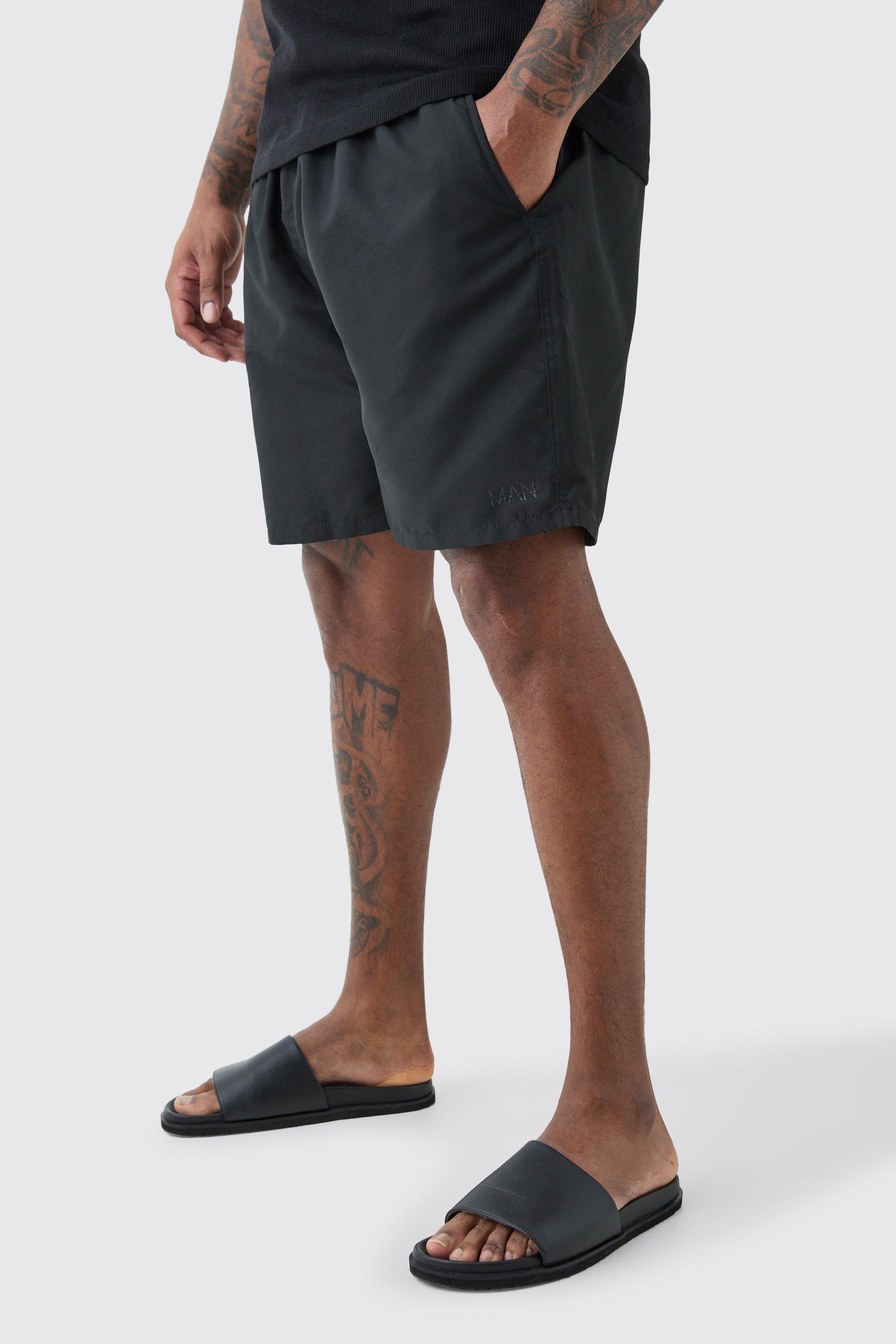 Mens Black Plus Original Man Mid Length Swim Short, Black