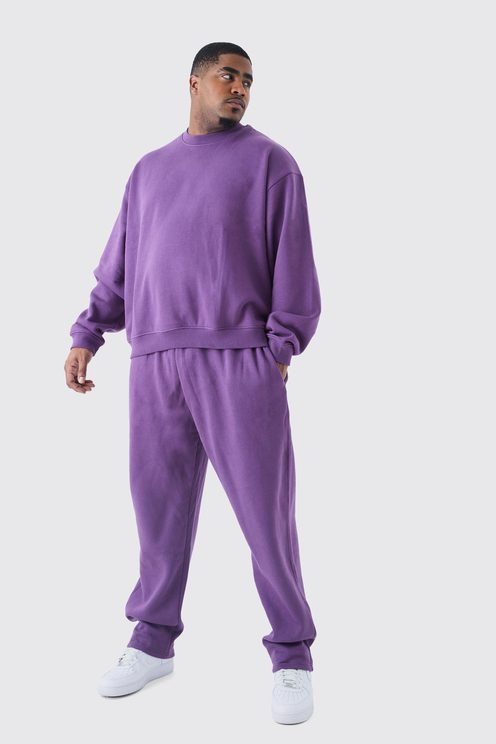 Mens Purple Plus Oversized Boxy Sweatshirt Tracksuit, Purple