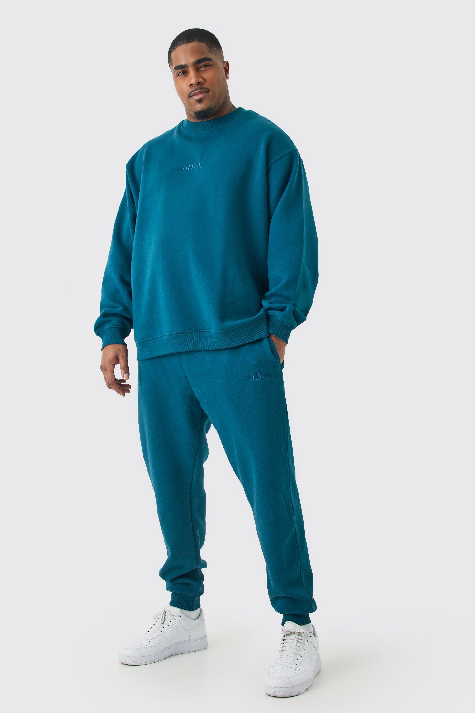 Mens Blue Plus Offcl Oversized Extended Neck Sweatshirt Tracksuit, Blue