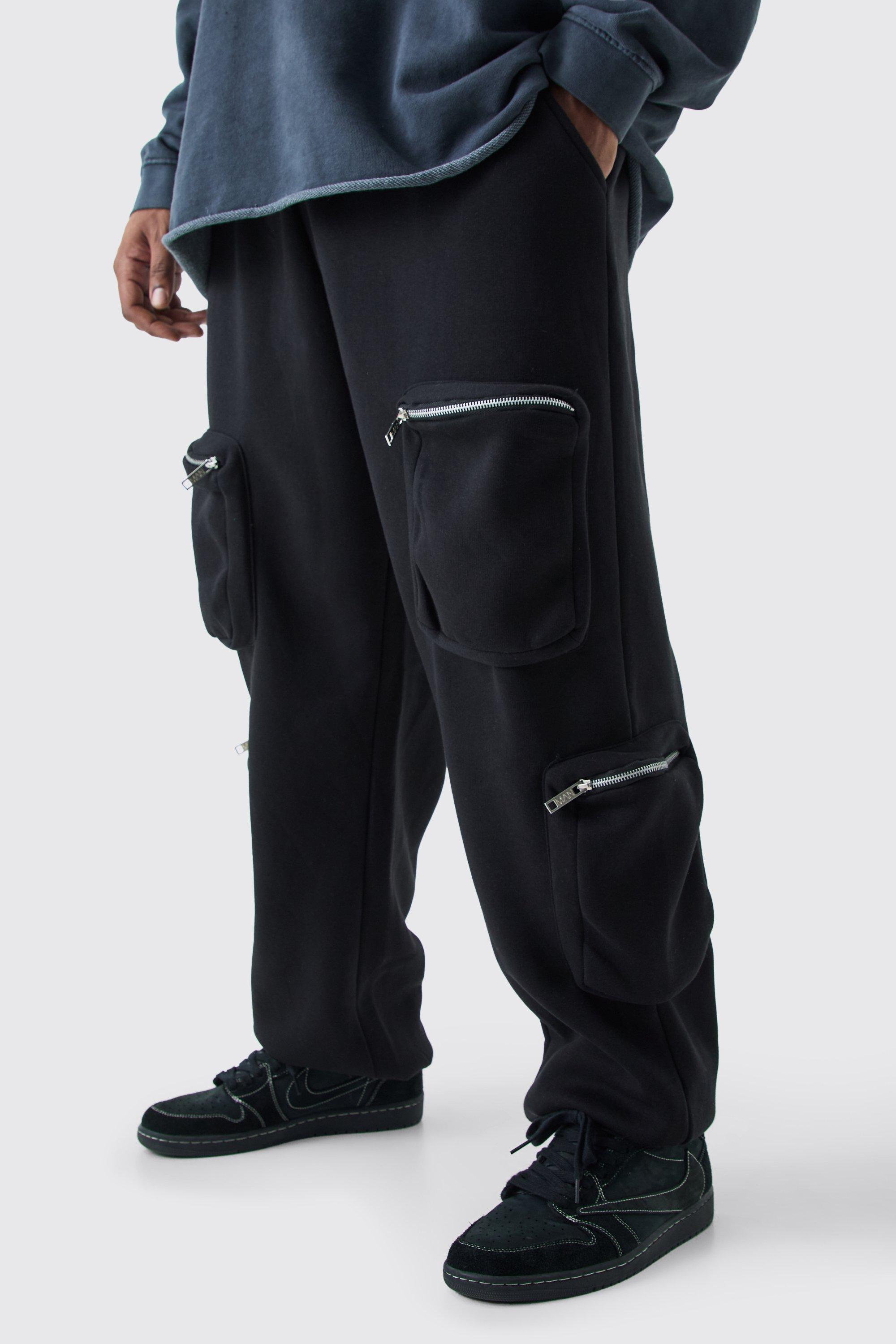 Image of Pantaloni tuta Plus Size stile Utility Cargo, Nero