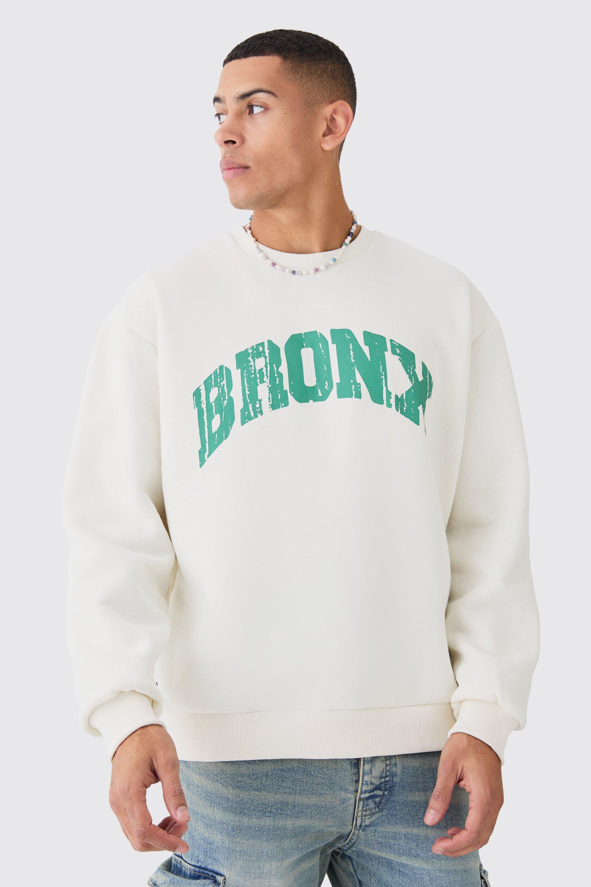 Mens Cream Oversized Bronx Varsity Sweatshirt, Cream