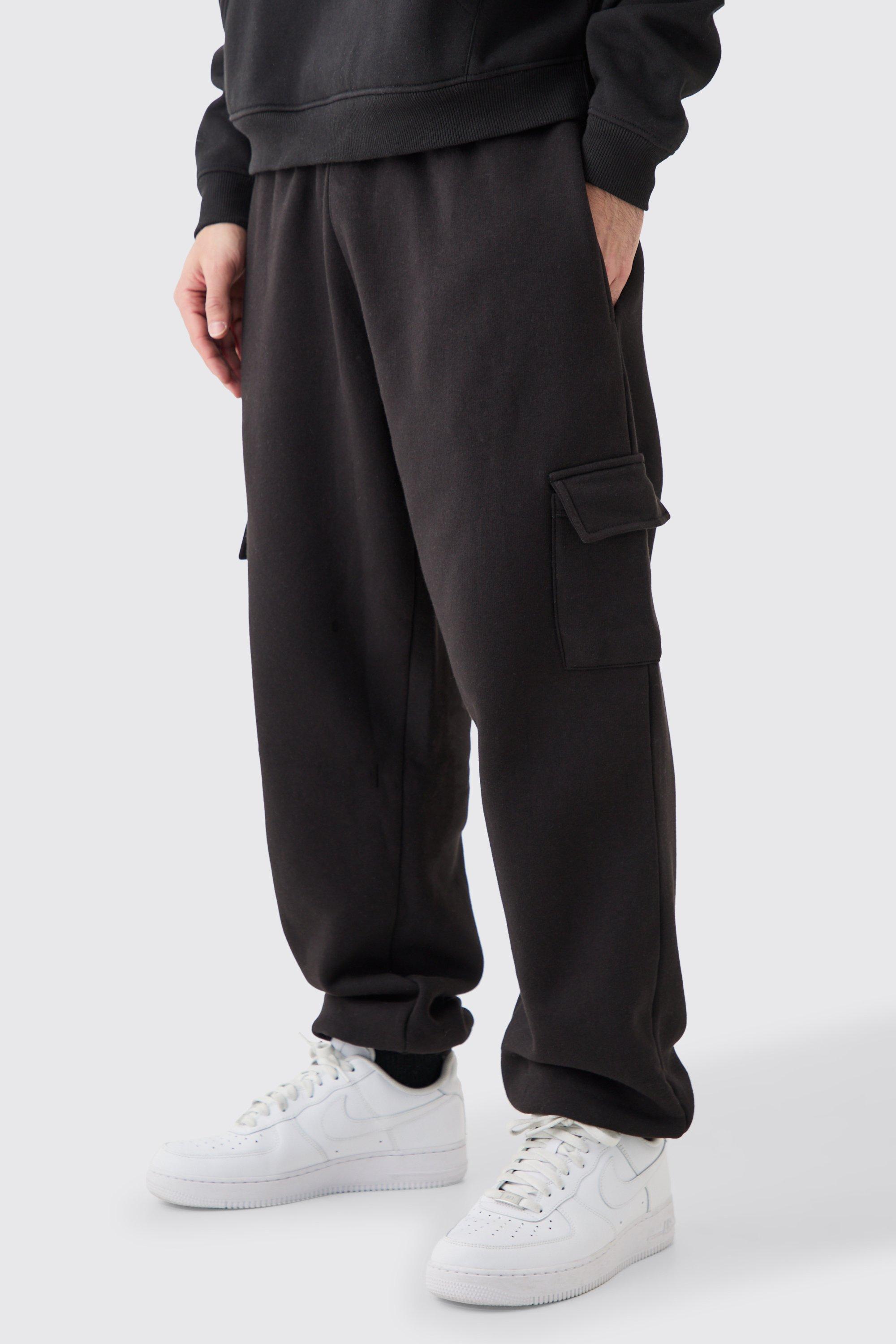 Mens Black Oversized Fit Cargo Jogger, Black