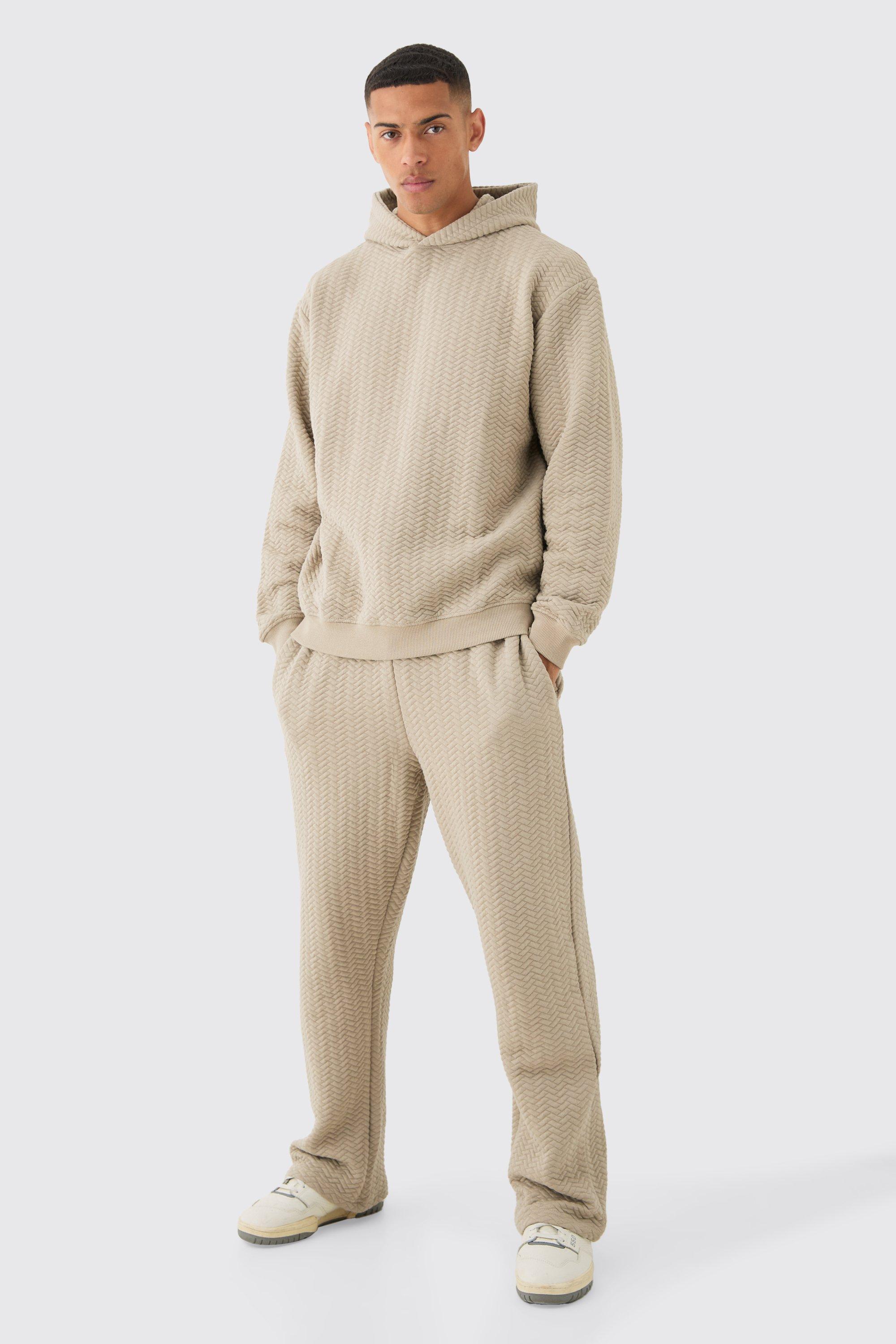 Image of Quilted Herringbone Oversized Hooded Tracksuit, Beige