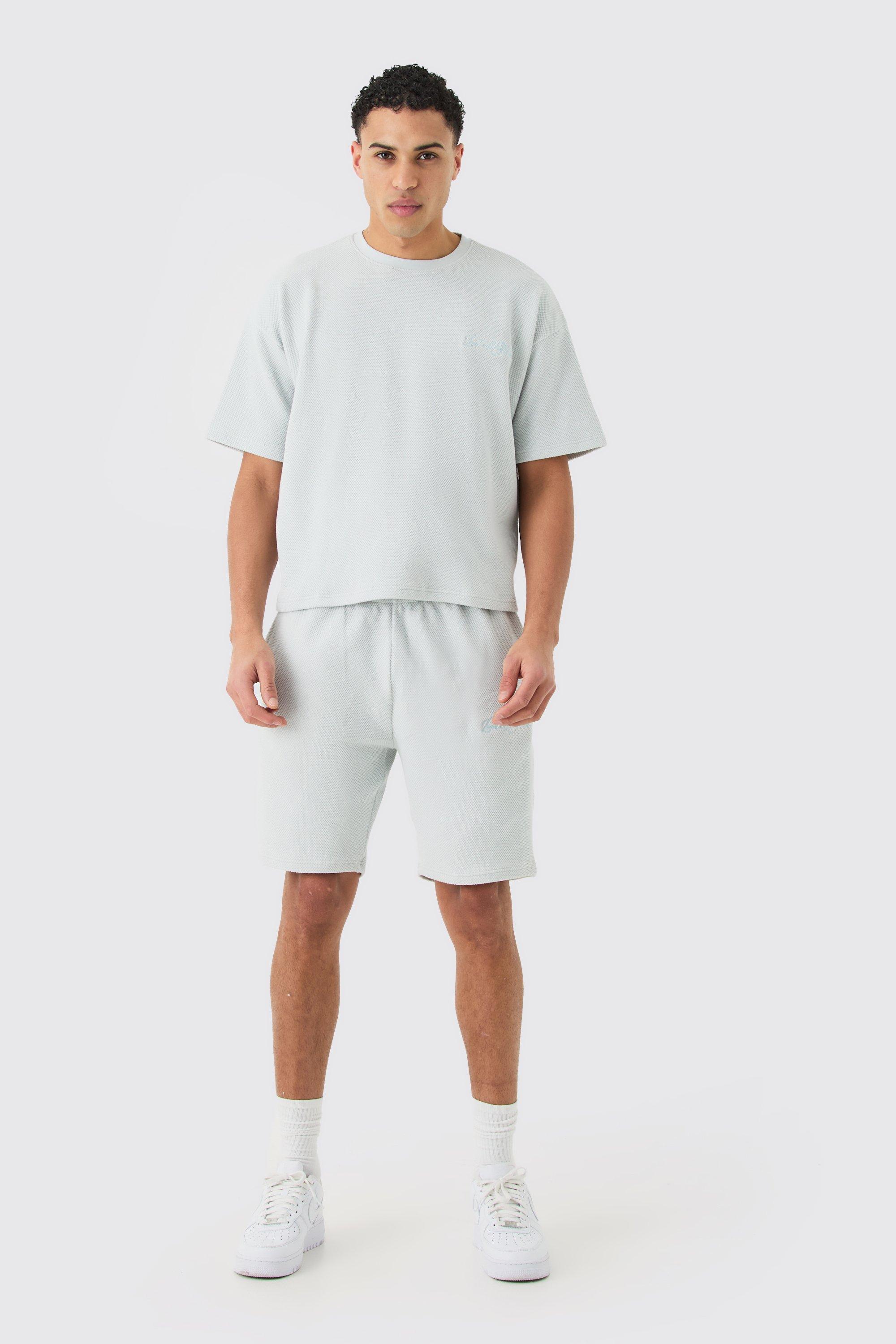 Image of Set T-shirt squadrata oversize & pantaloncini, Azzurro