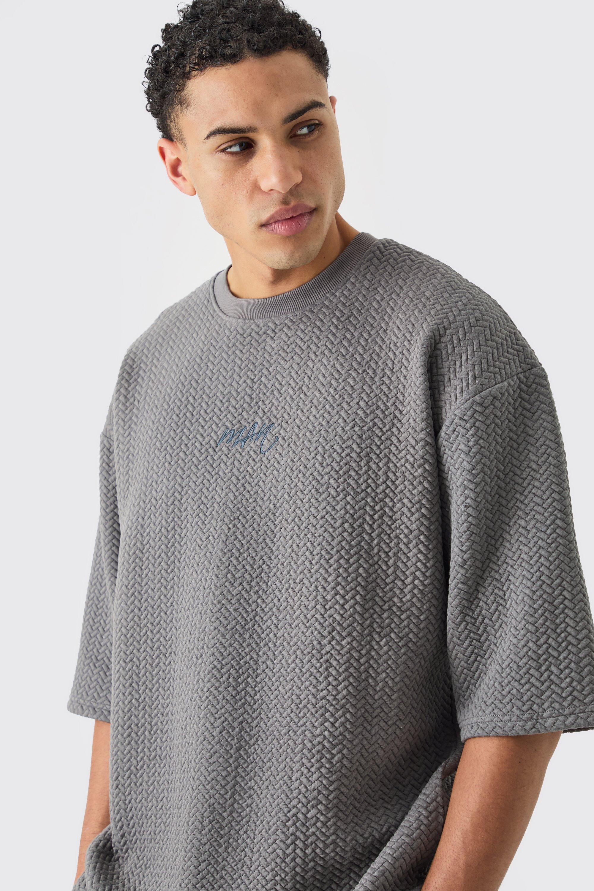 Image of Oversized Quilted Herringbone T-shirt, Grigio