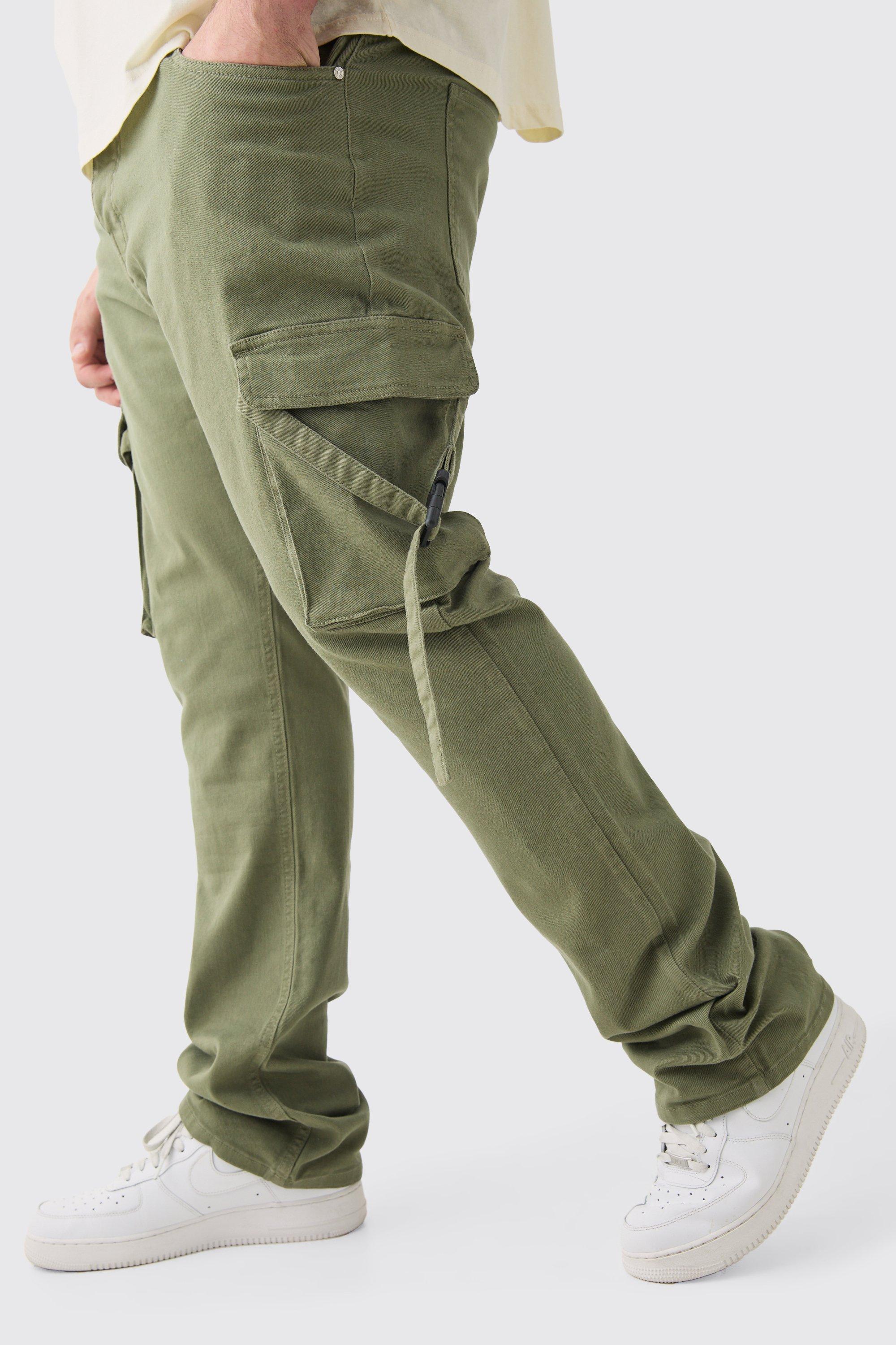 Image of Plus Fixed Waist Slim Stacked Flare Strap Cargo Trouser, Verde