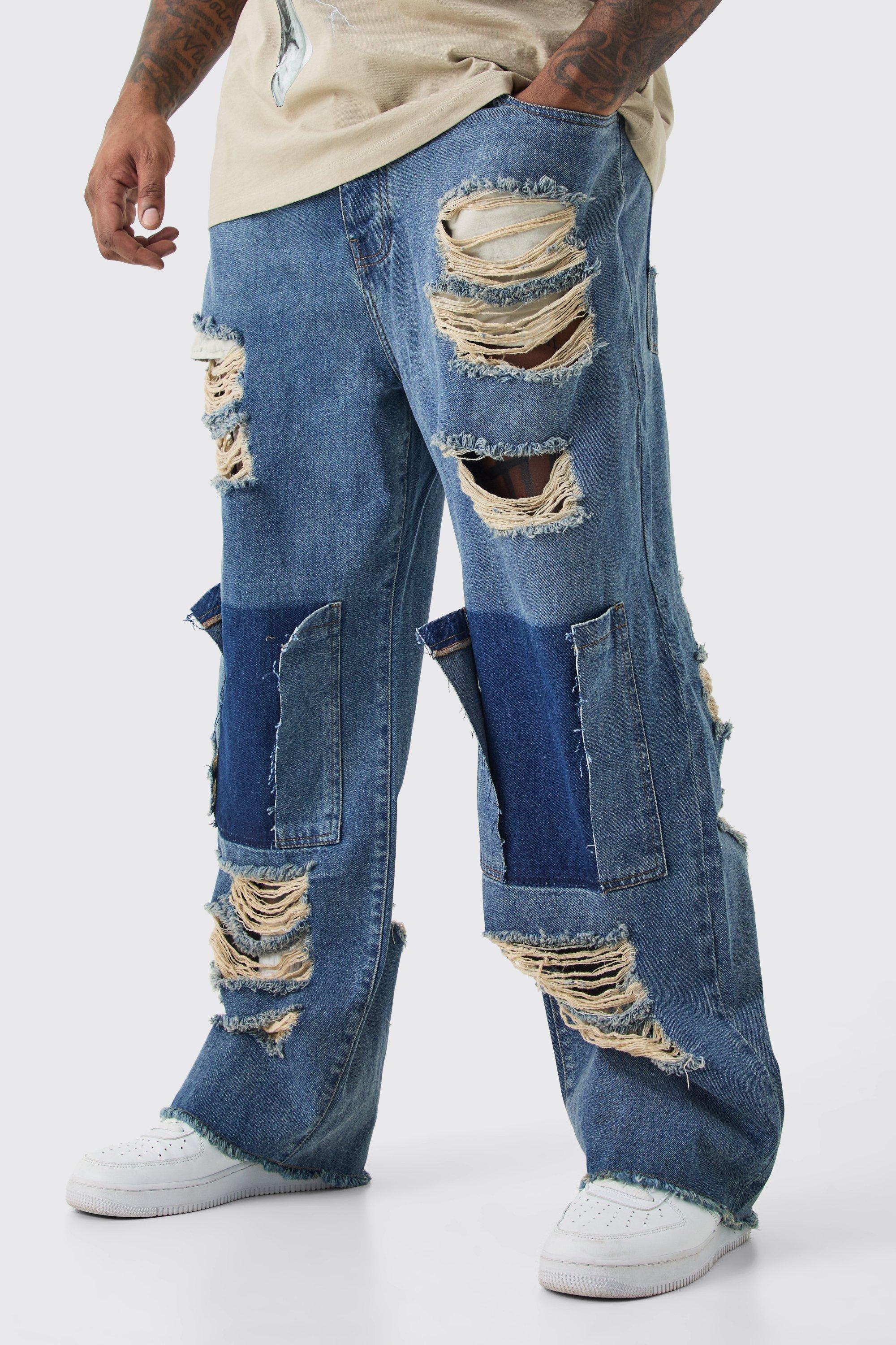 Image of Plus Relaxed Rigid Distressed Jeans, Grigio