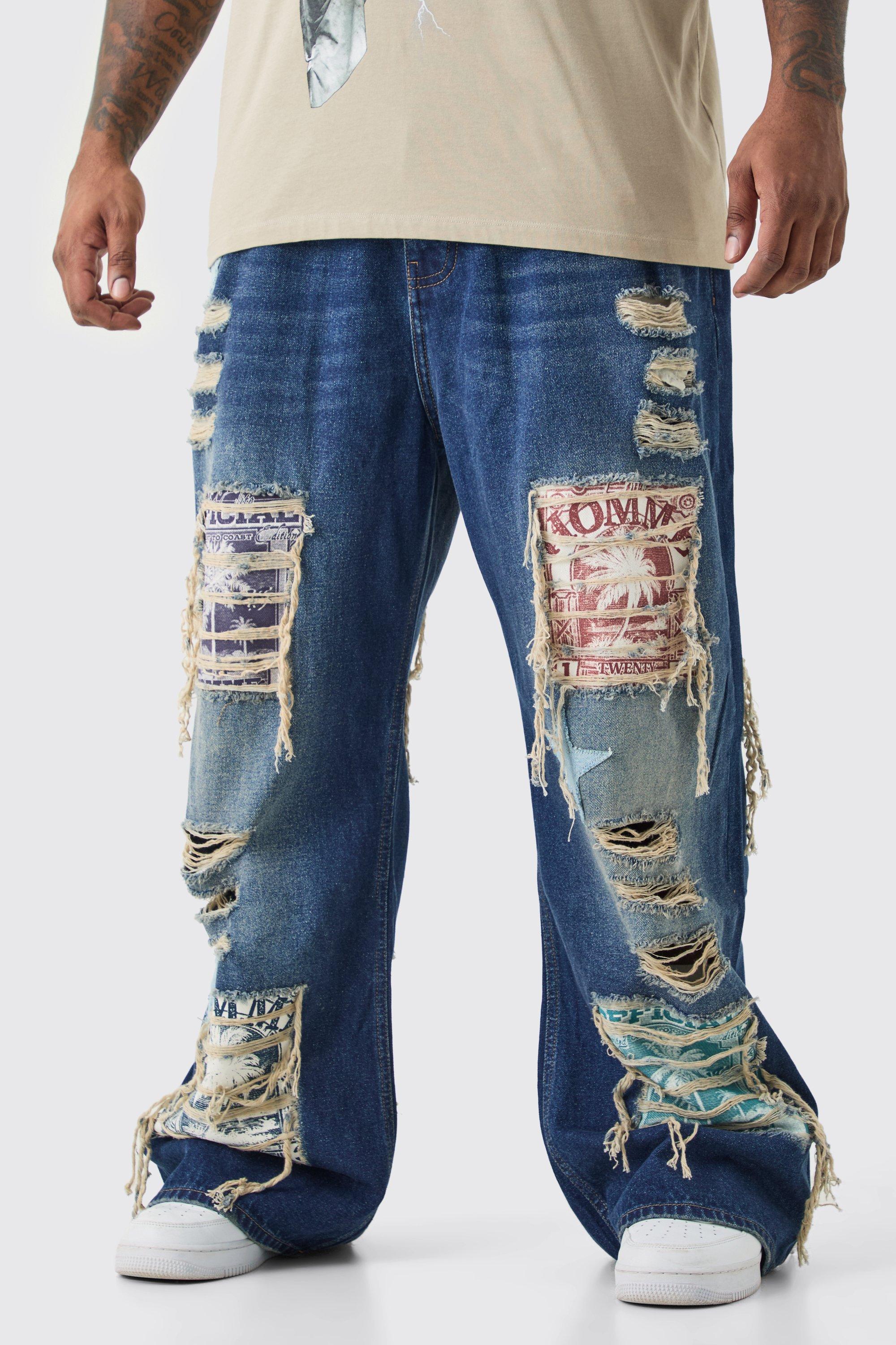 Image of Plus Relaxed Rigid Flare Applique Jeans, Azzurro