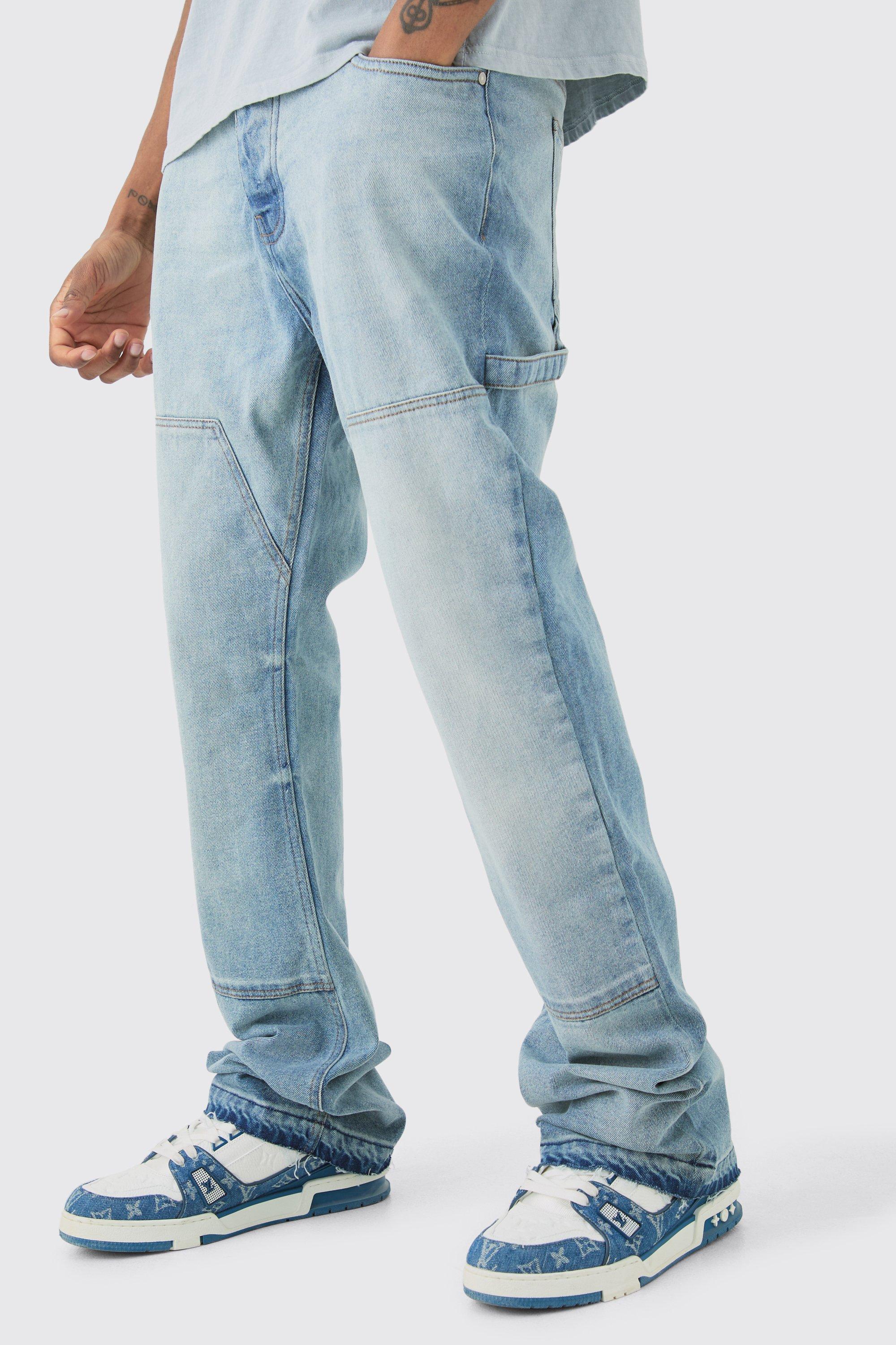 Image of Jeans a zampa stile Carpenter Tall Slim Fit in denim rigido, Azzurro