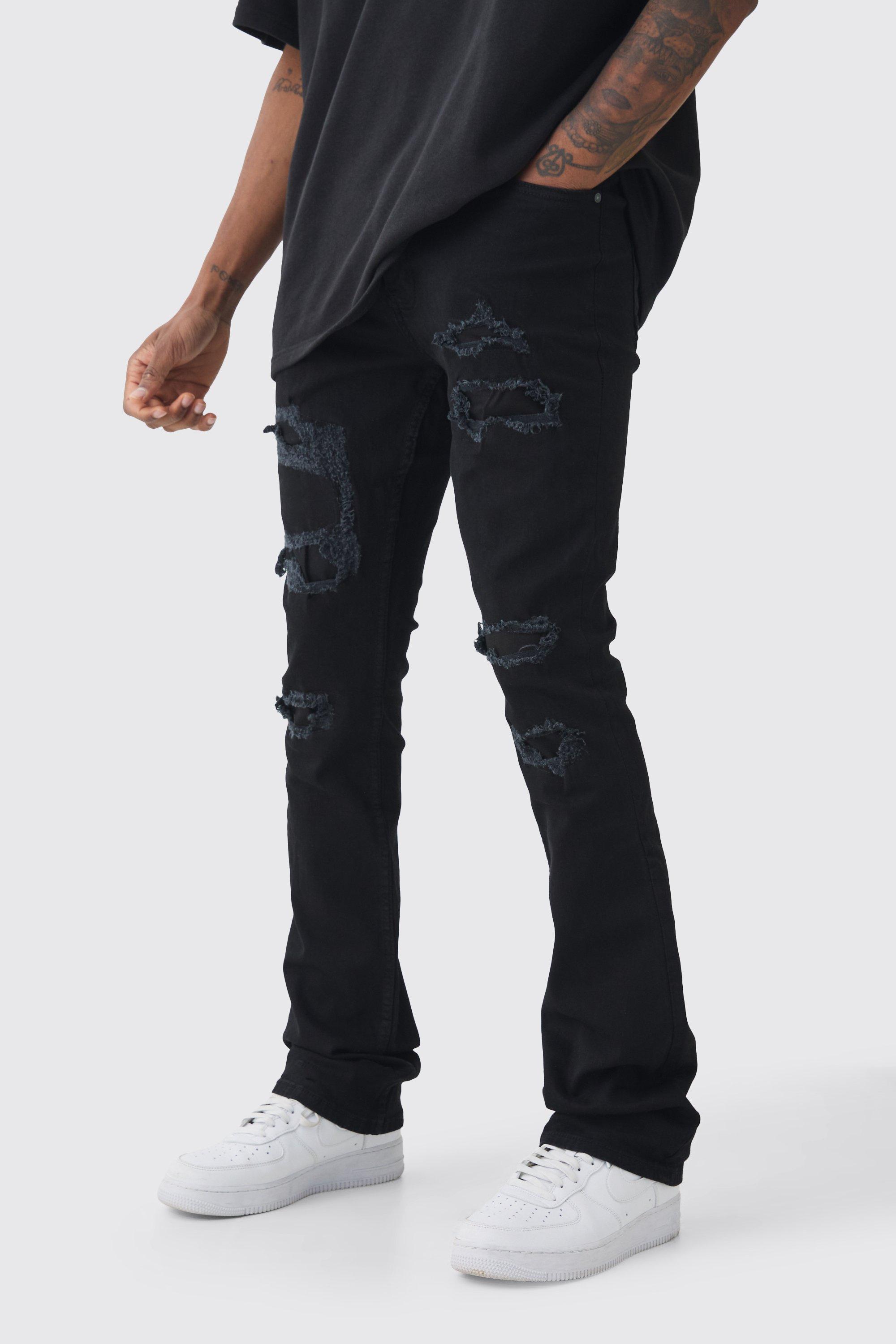 Image of Jeans Tall Skinny Fit strappati con pieghe sul fondo e pieghe sul fondo, Nero