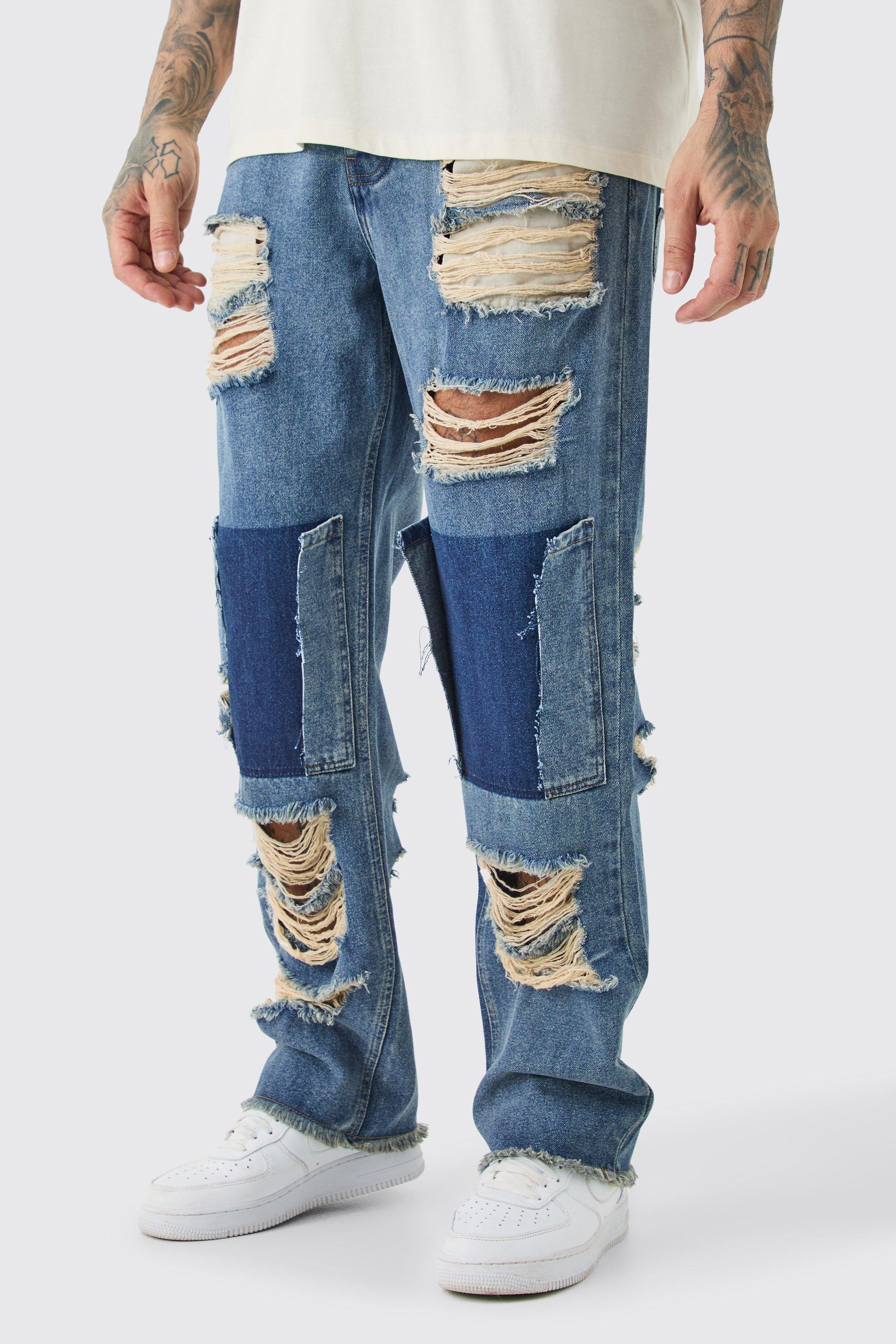 Image of Tall Relaxed Rigid Distressed Jeans, Grigio