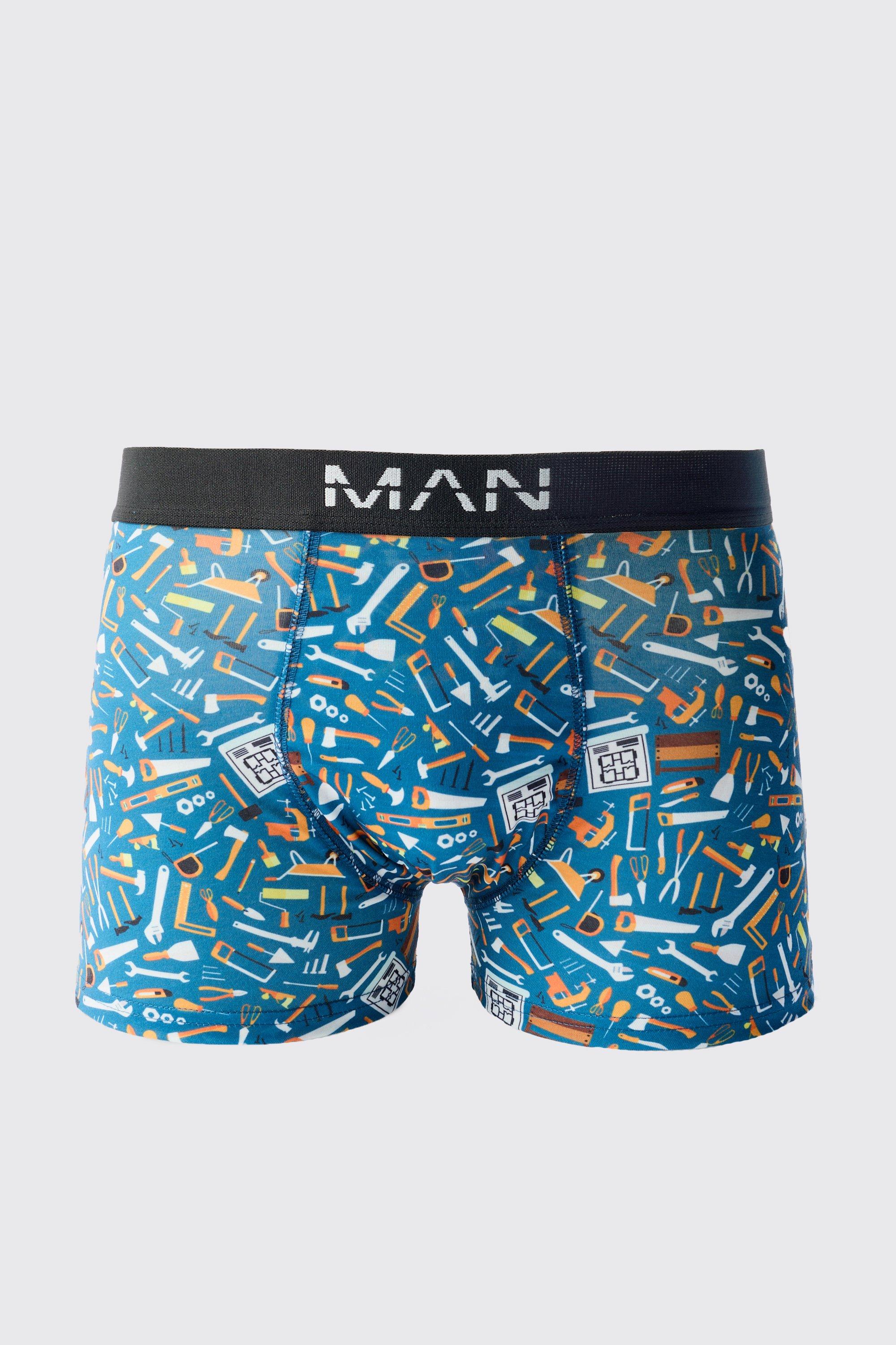 Mens Navy Tool Kit Print Boxers, Navy