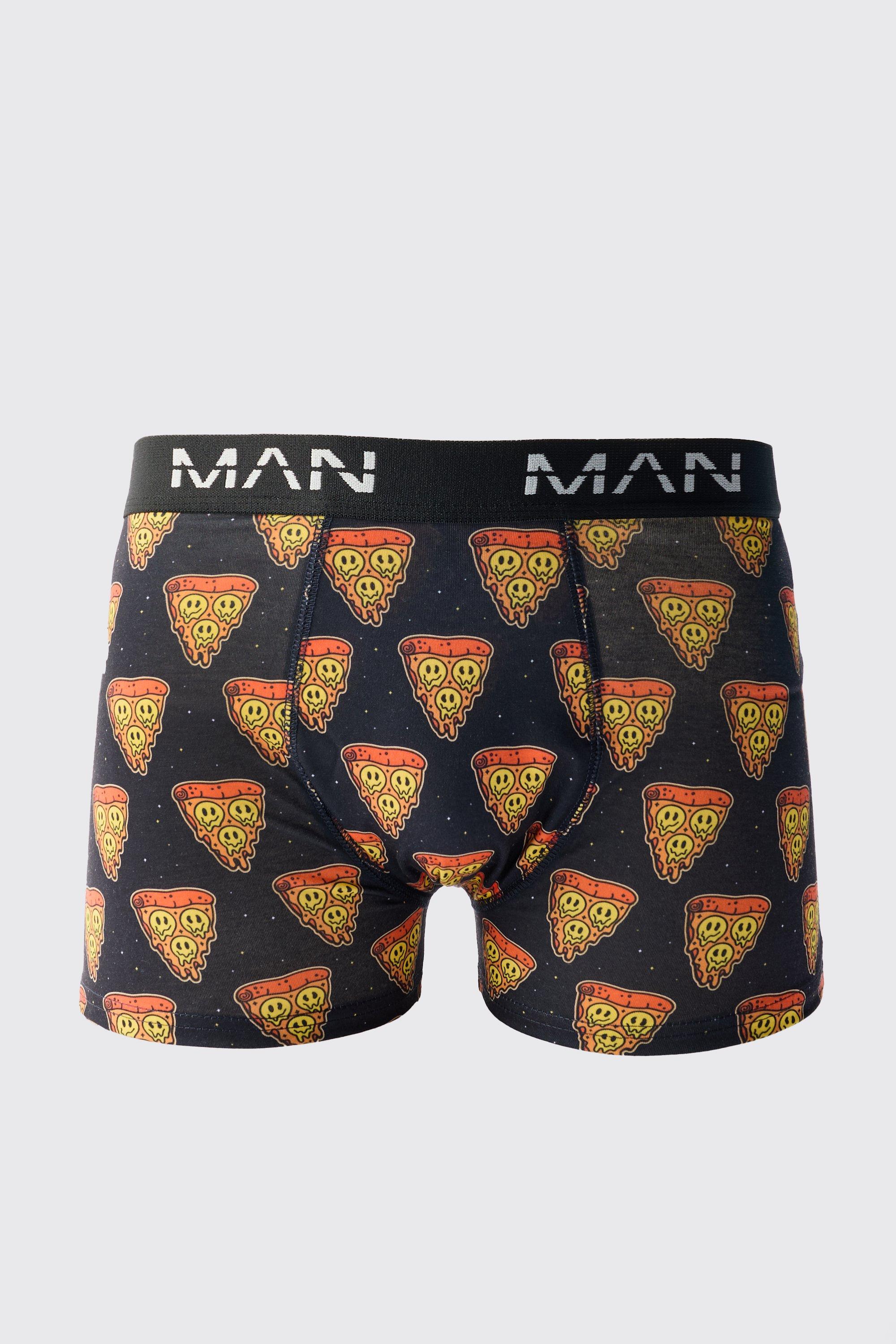 Mens Black Drip Face Pizza Print Boxers, Black