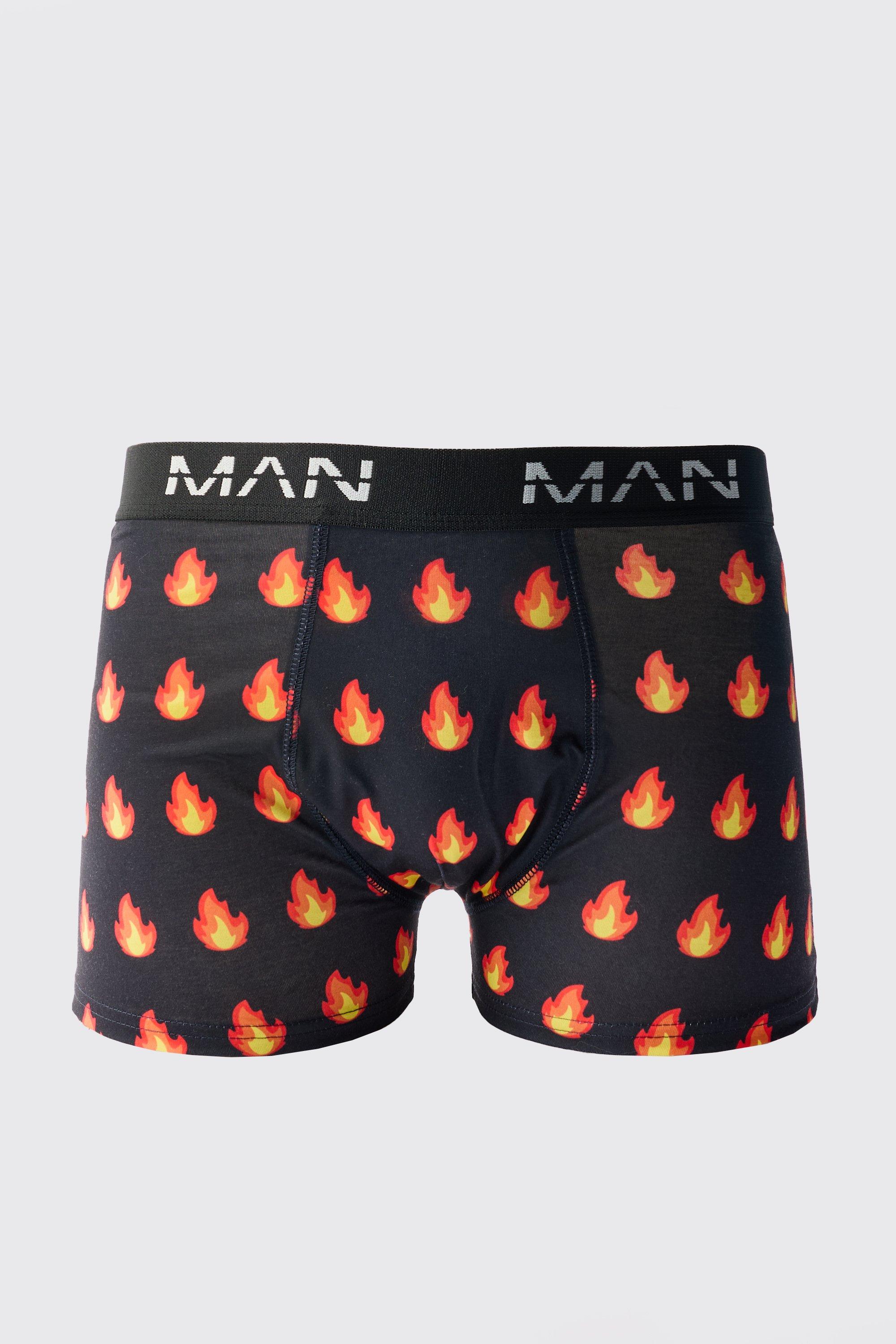 Mens Black Flame Print Boxers, Black