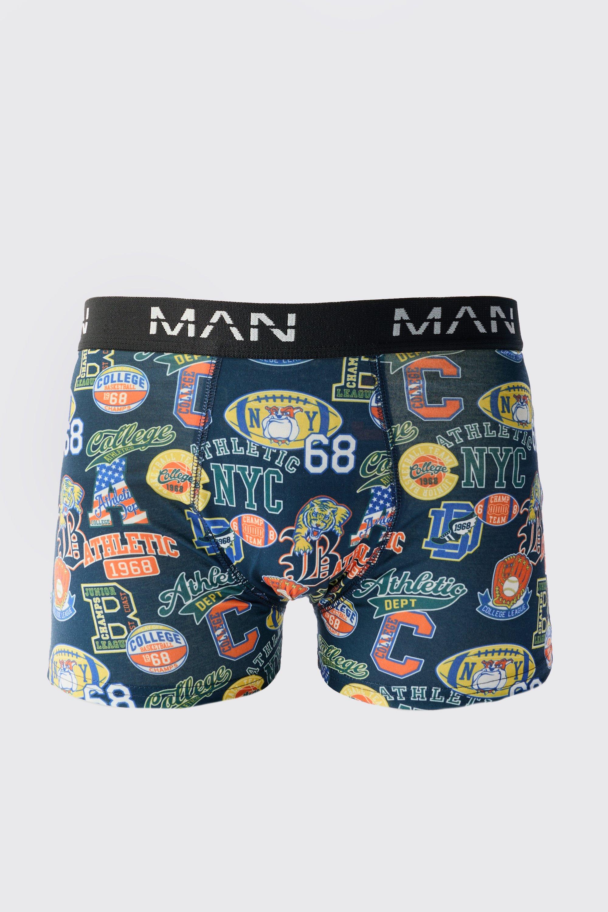 Mens Blue Varsity Print Boxers, Blue