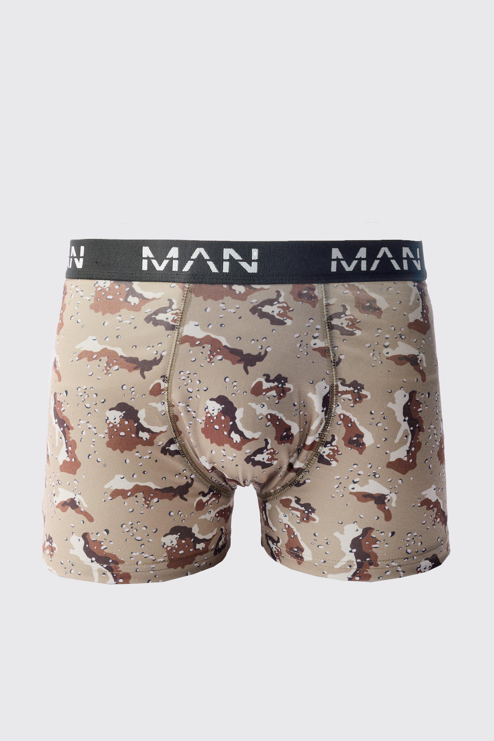 Mens Brown Abstract Camo Print Boxers, Brown