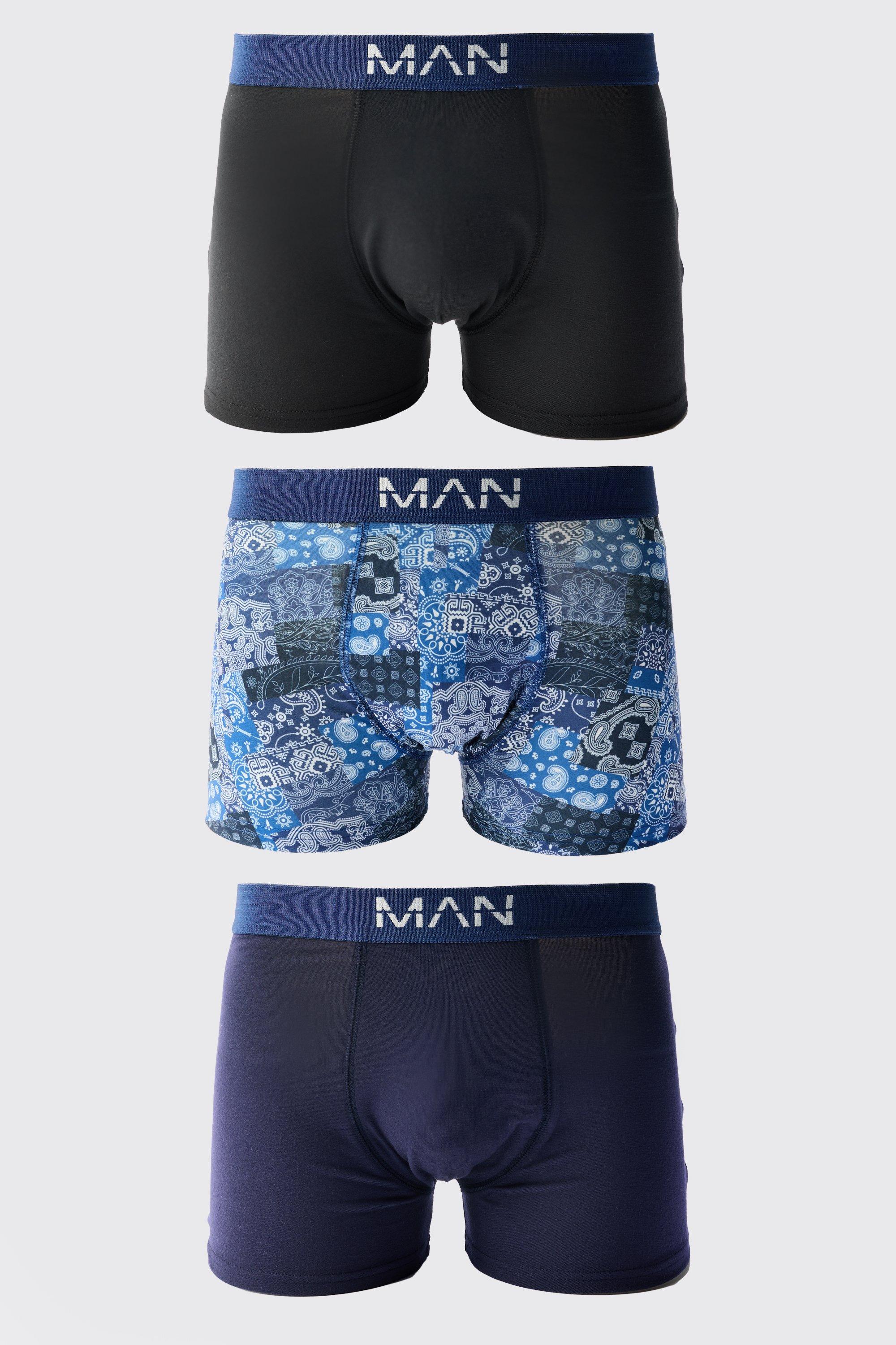 3 pack bandana print boxers homme - bleu - m, bleu