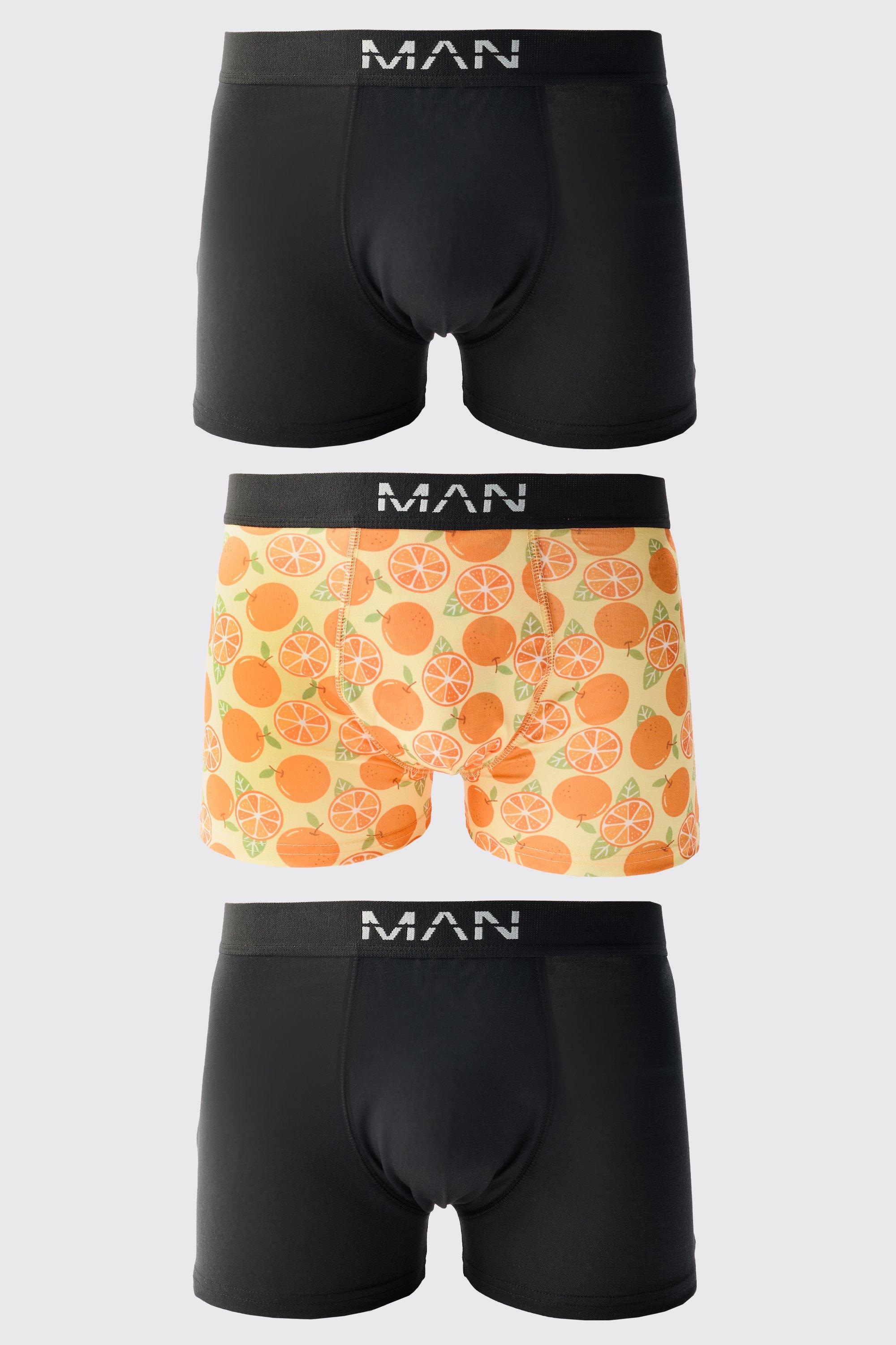 Mens 3 Pack Orange Print Boxers, Orange