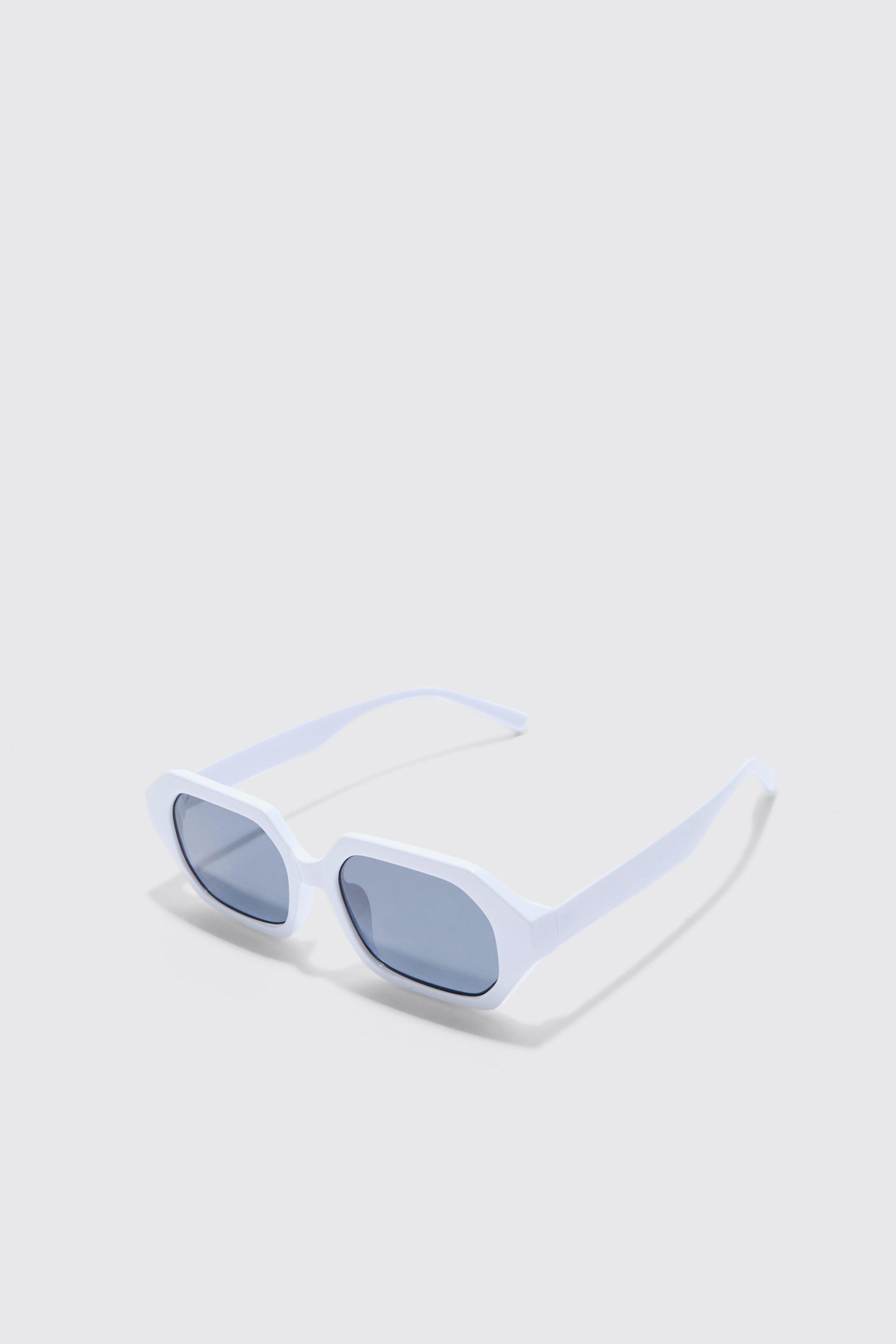 Mens Chunky Hexagonal Sunglasses In White, White