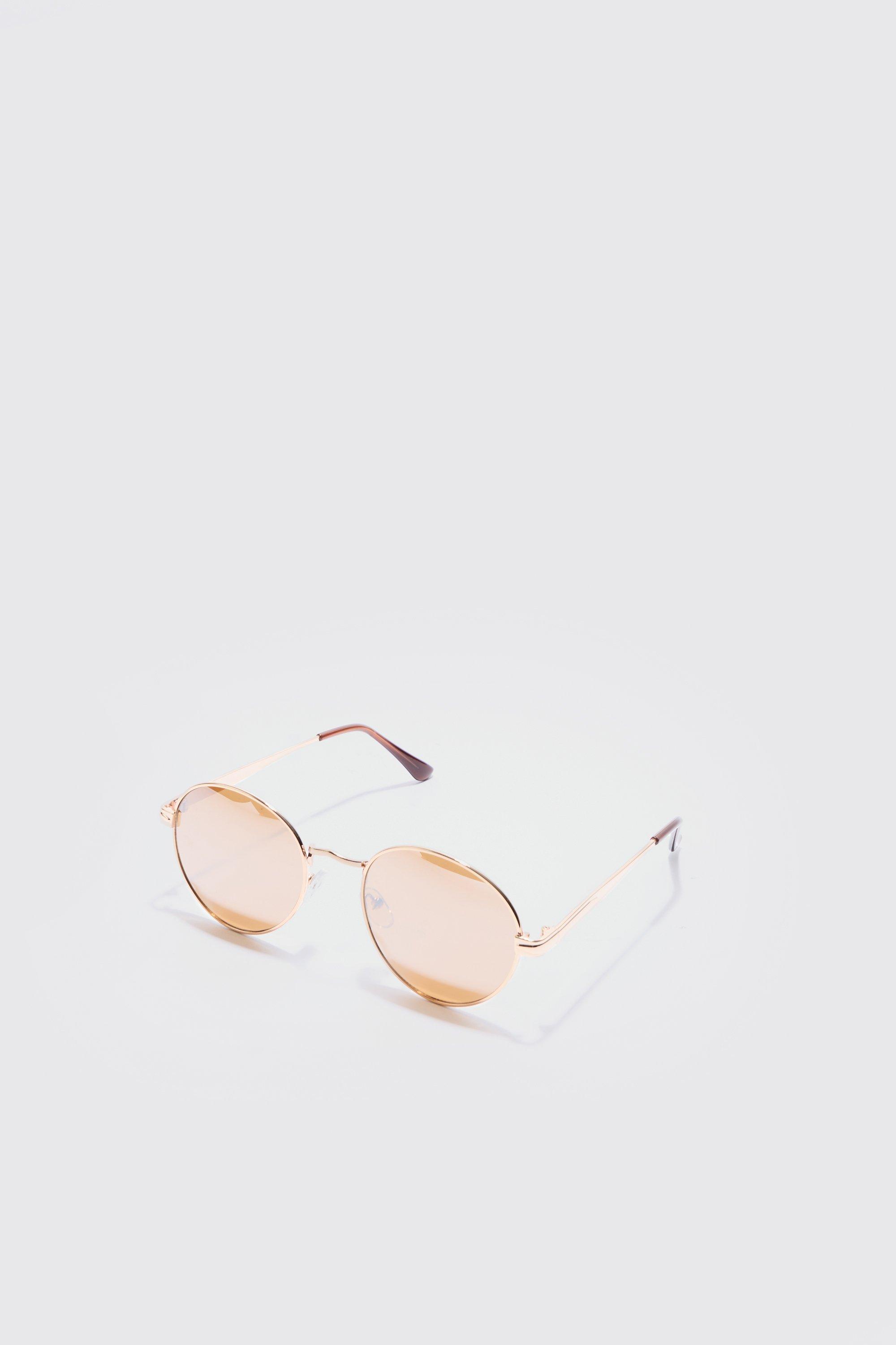 Mens Metallics Metal Round Sunglasses In Gold, Metallics