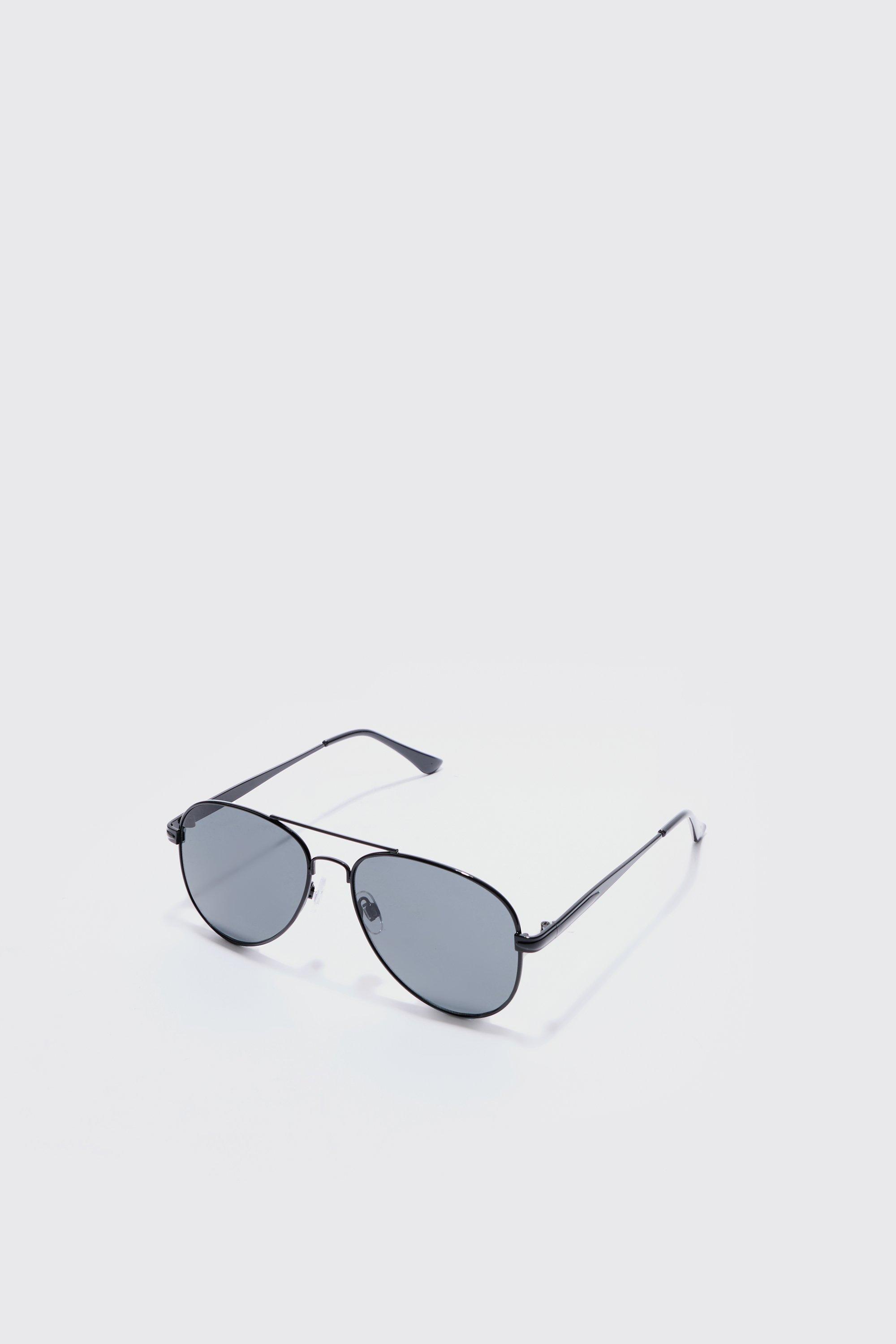 Mens Metal Aviator Sunglasses In Black, Black