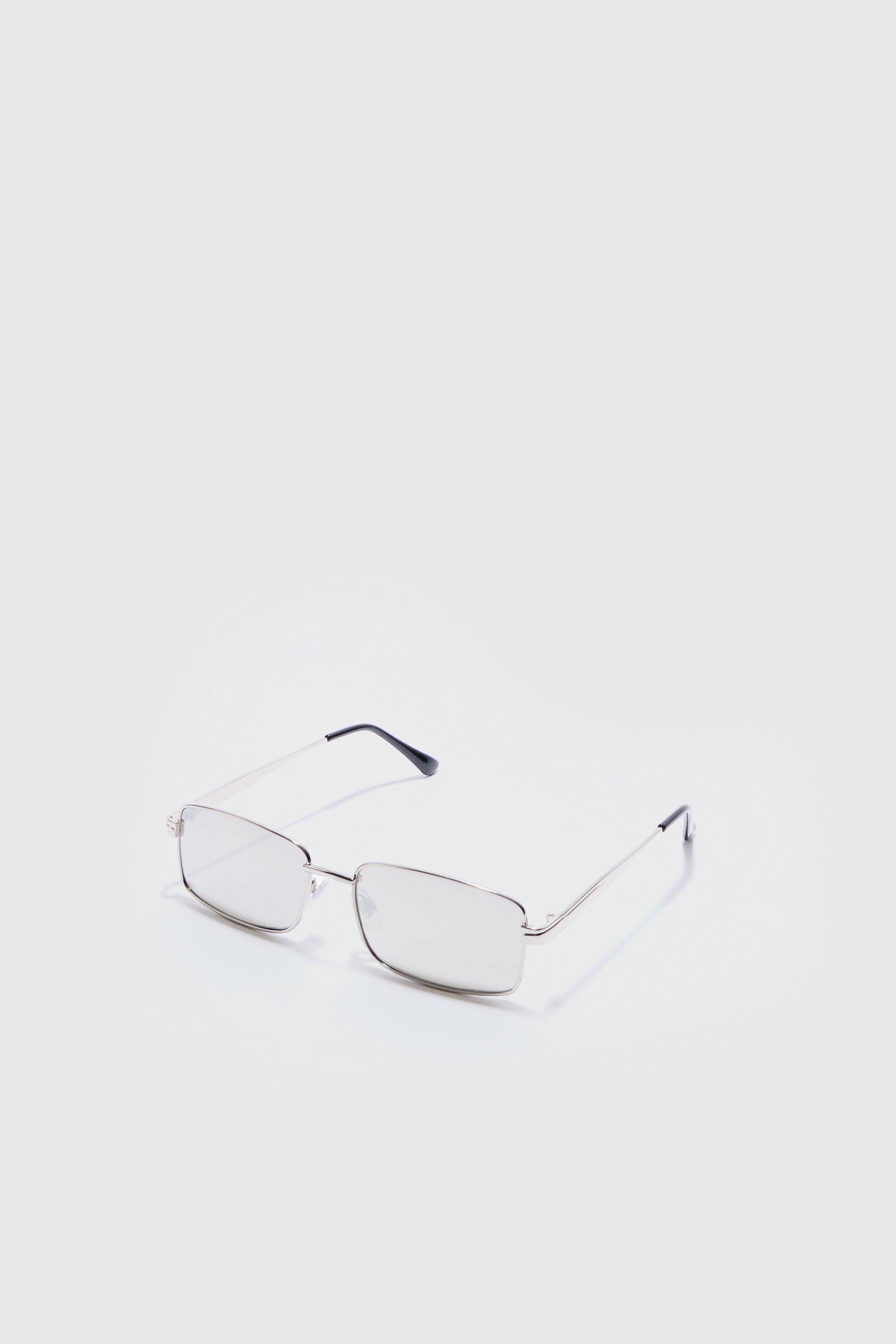 Image of Metal Rectangular Sunglasses In Silver, Grigio