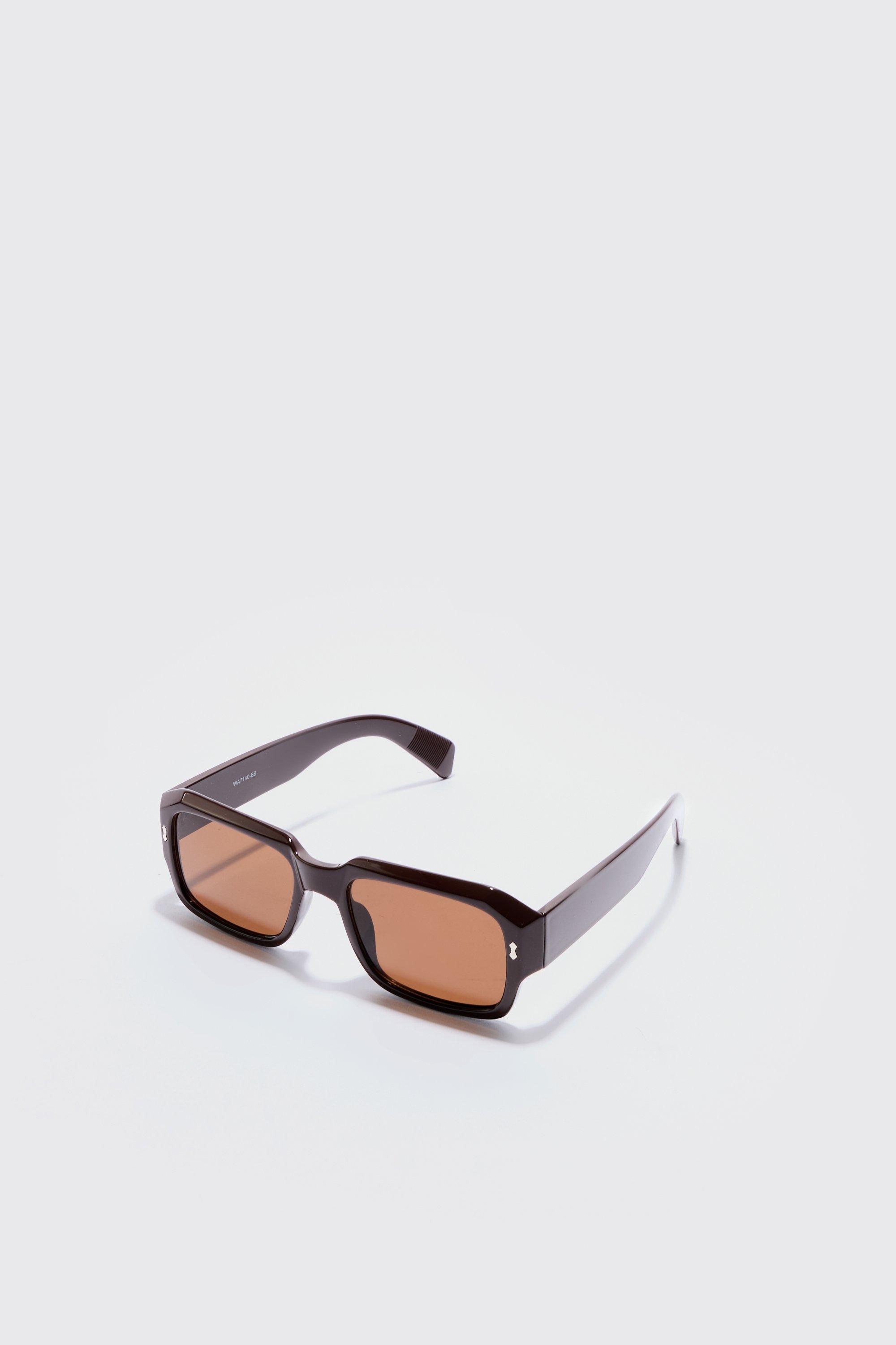 Mens Plastic Rectangle Sunglasses In Brown, Brown