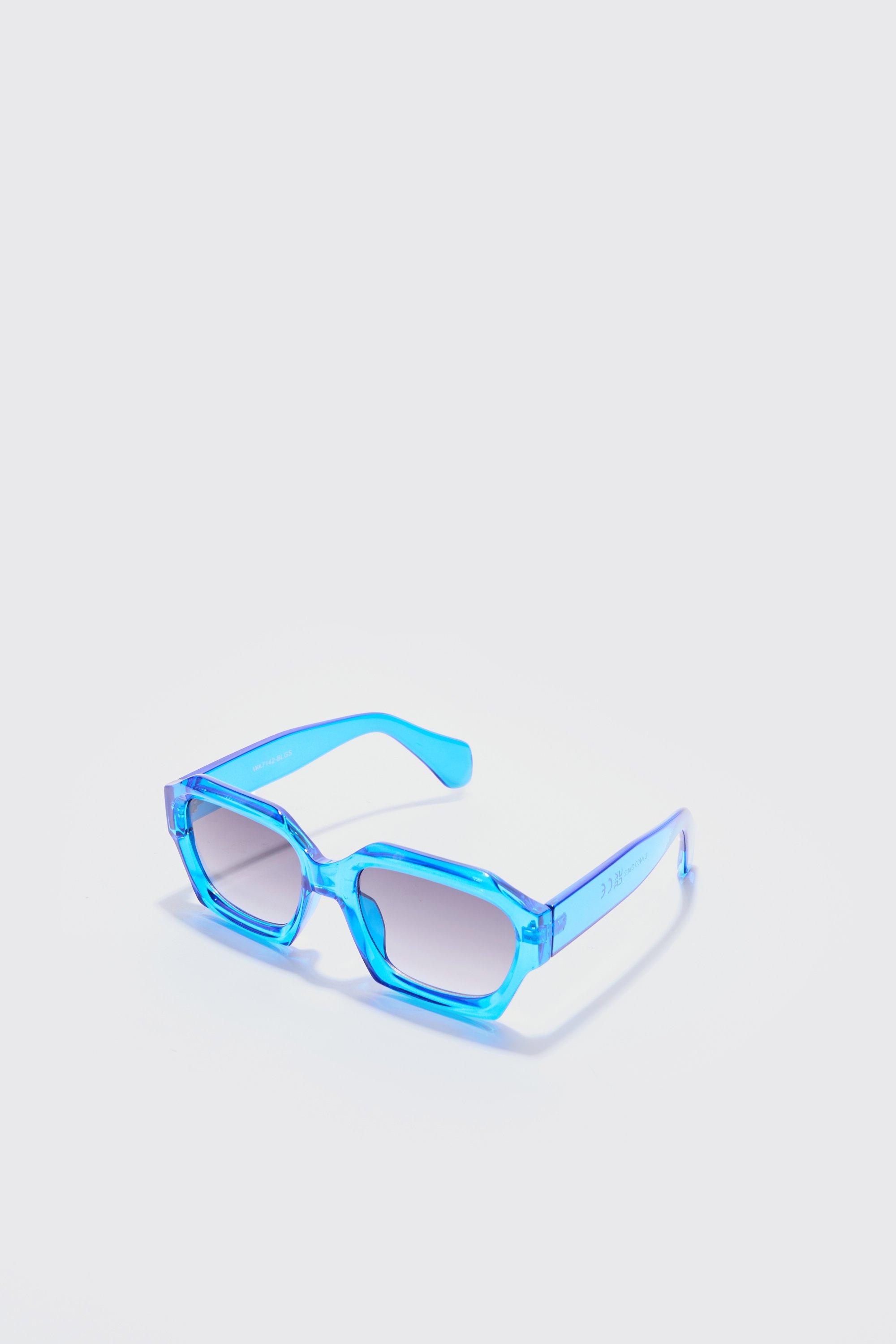 Image of Chunky Hexagonal Sunglasses In Blue, Azzurro