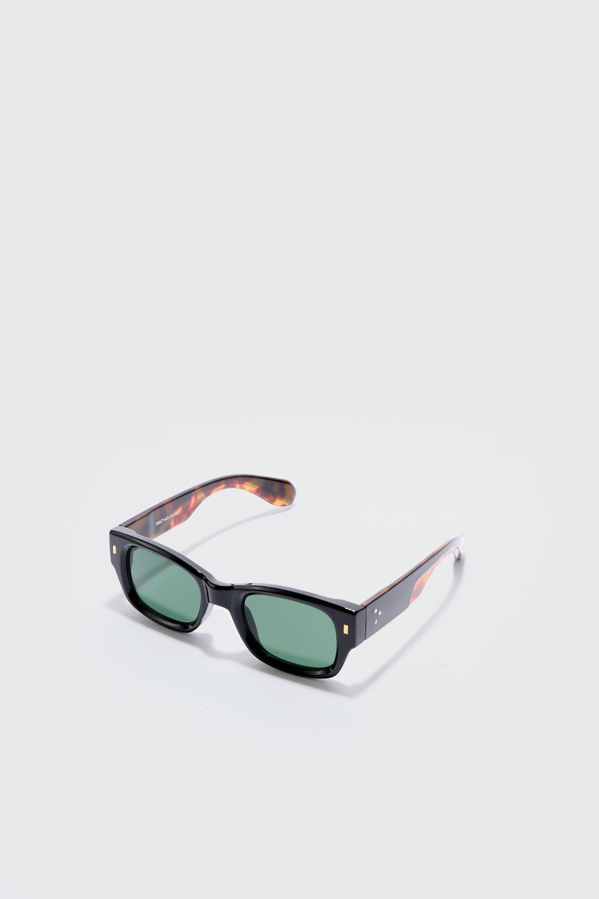 Mens Chunky Sunglasses With Tortoise Shell Detail In Black, Black