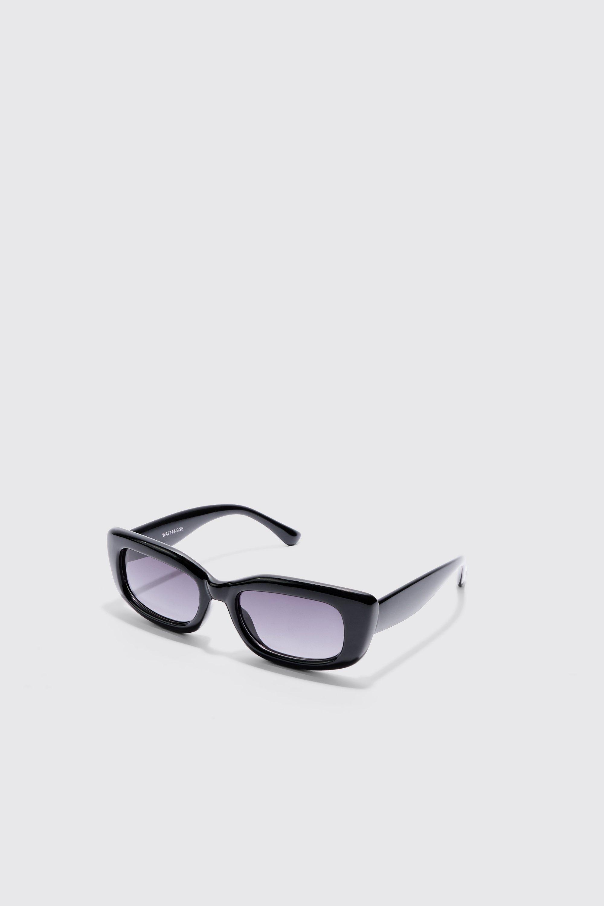 Mens Rectangle Plastic Sunglasses In Black, Black