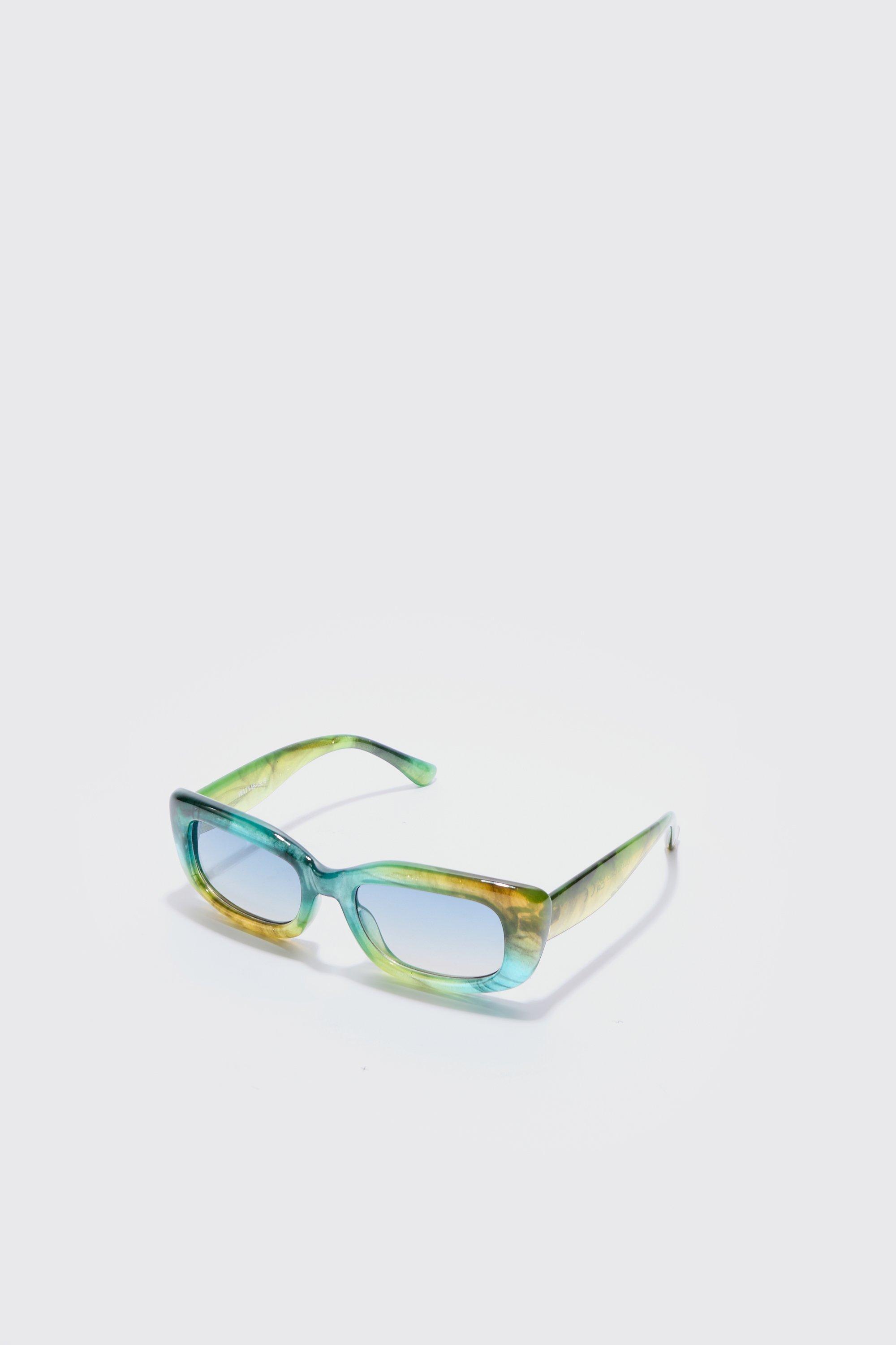 Image of Rectangle Plastic Sunglasses In Green, Verde