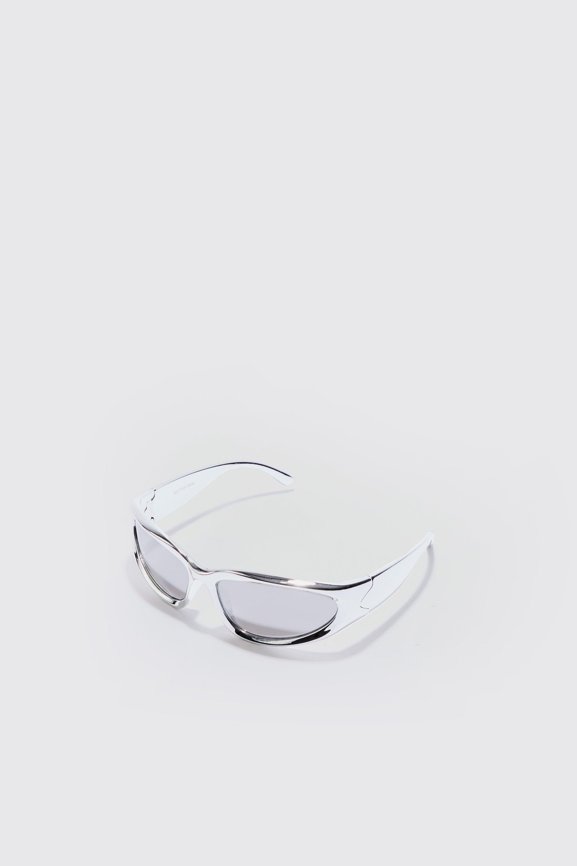 Image of Wrap Around Sunglasses In Silver Grey, Grigio