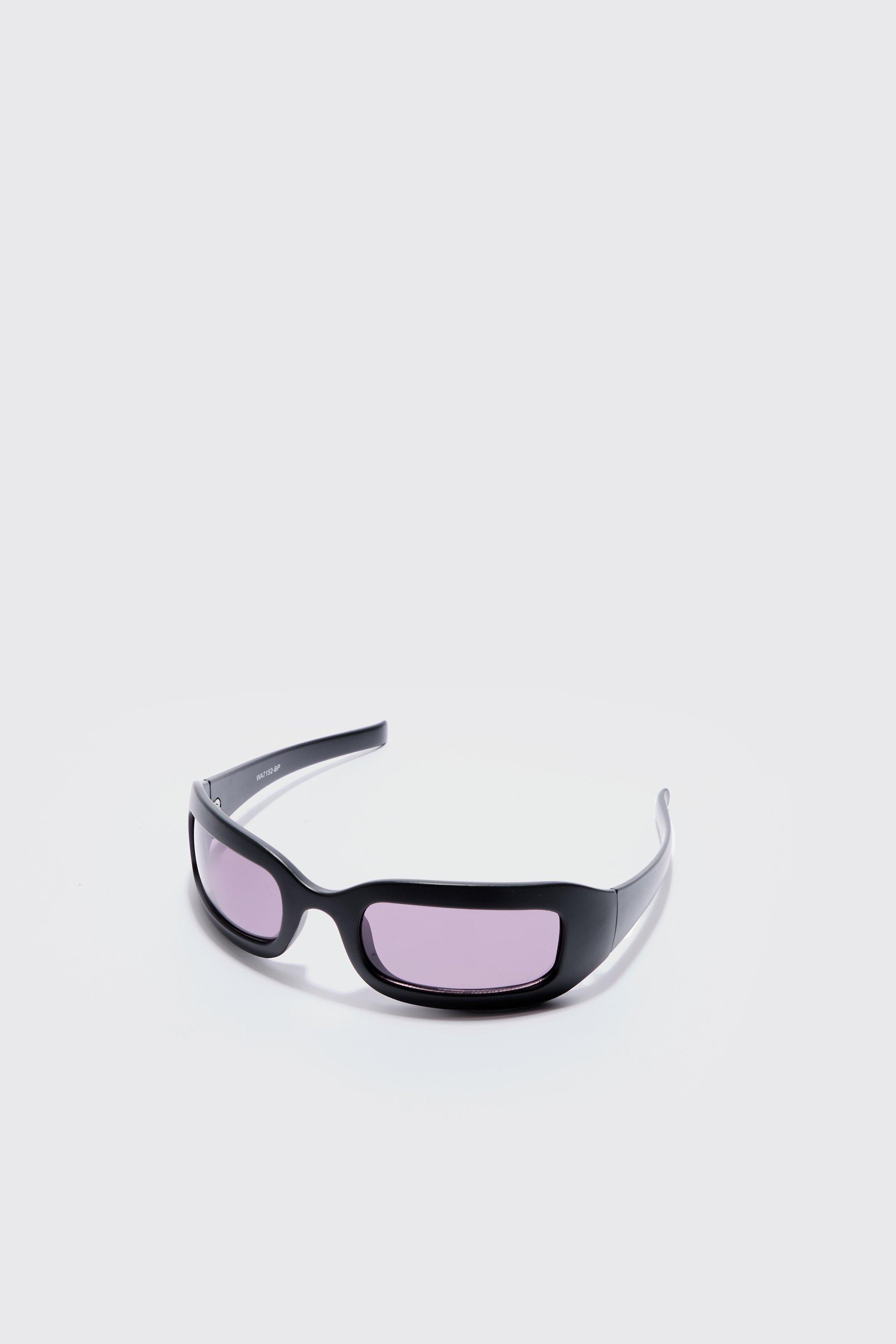 Image of Chunky Wrap Around Rectangle Sunglasses In Black, Nero