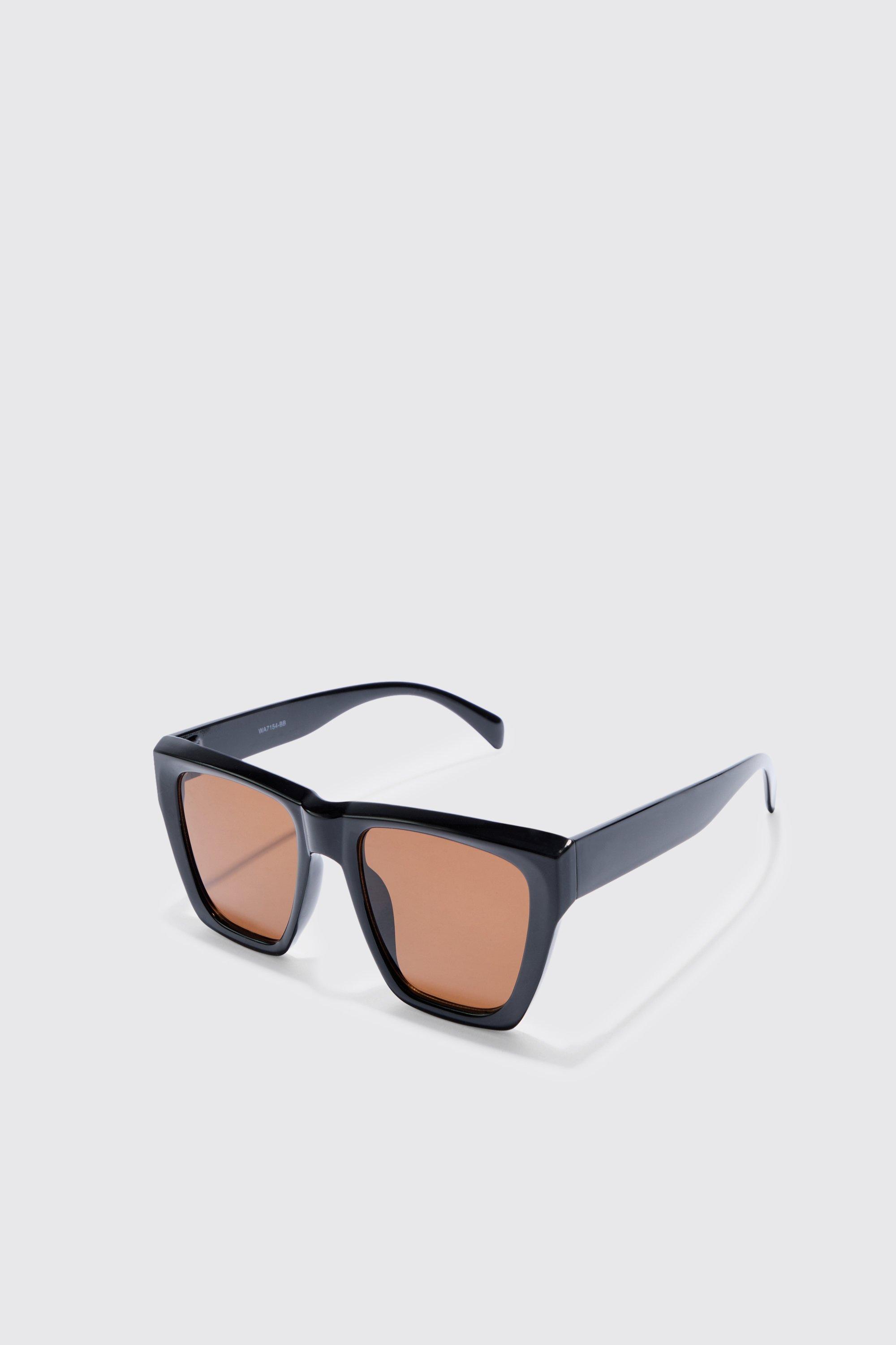 Mens Square Sunglasses With Brown Lens In Black