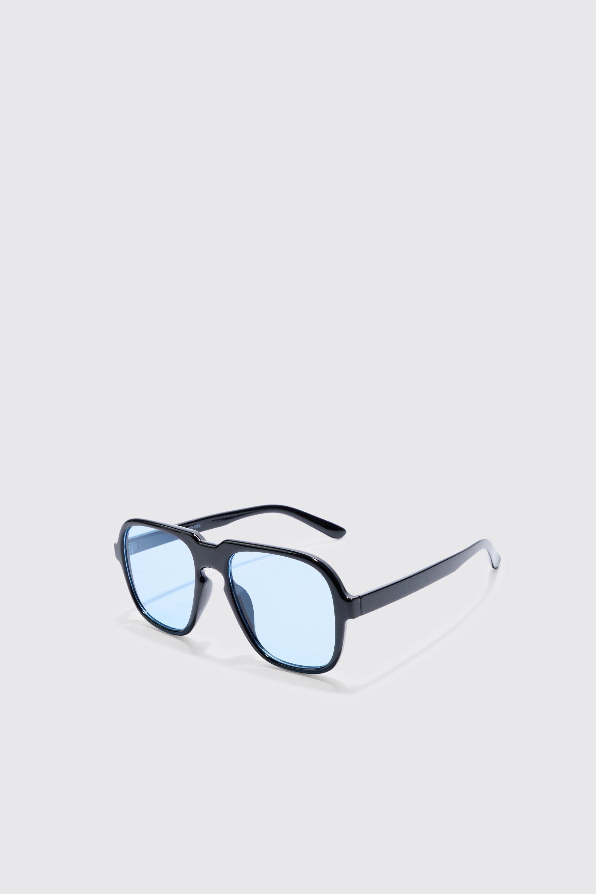 Image of Retro High Brow Sunglasses With Blue Lens, Nero