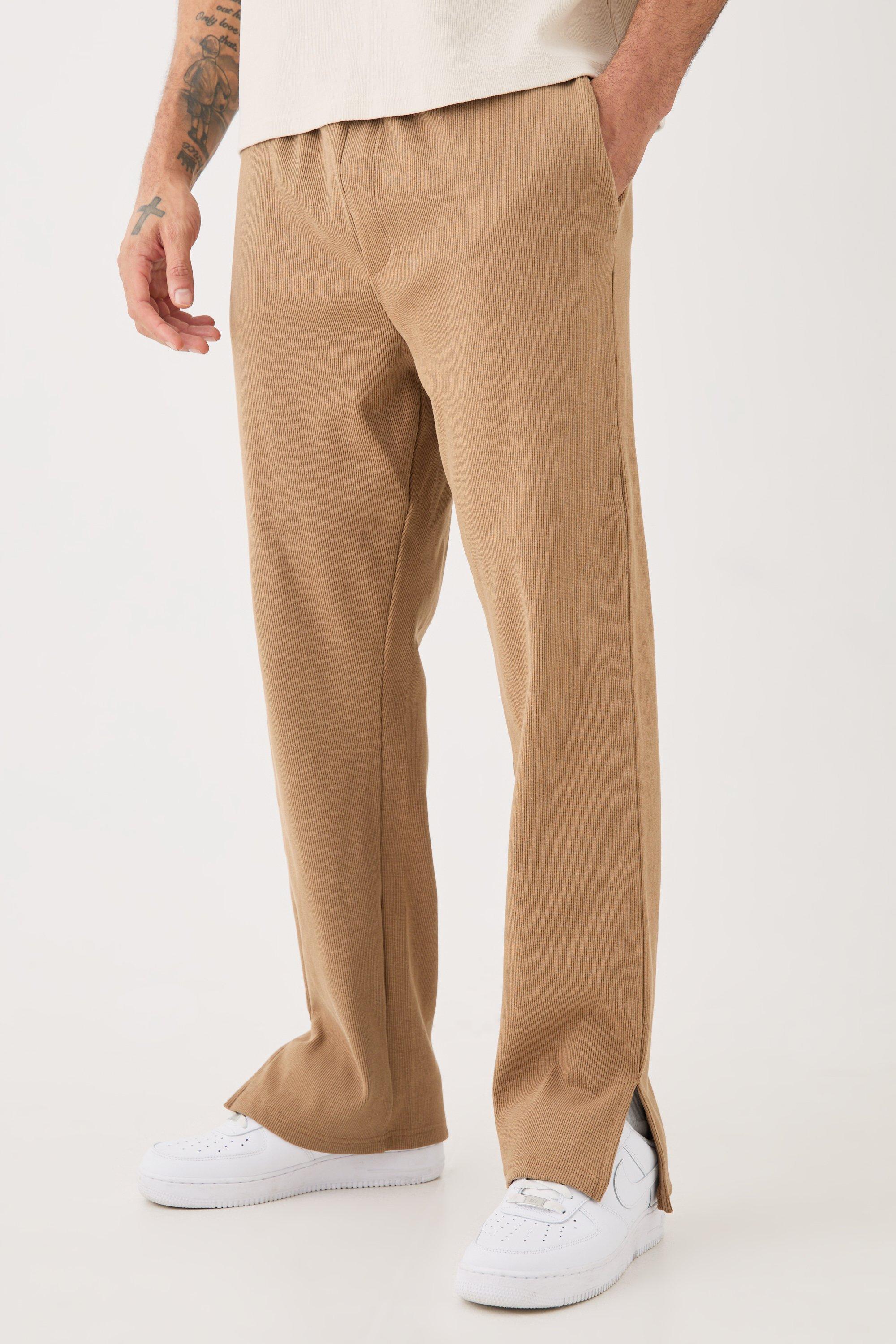 Pantaloni tuta Regular Fit pesanti a coste con spacco sul fondo, Brown