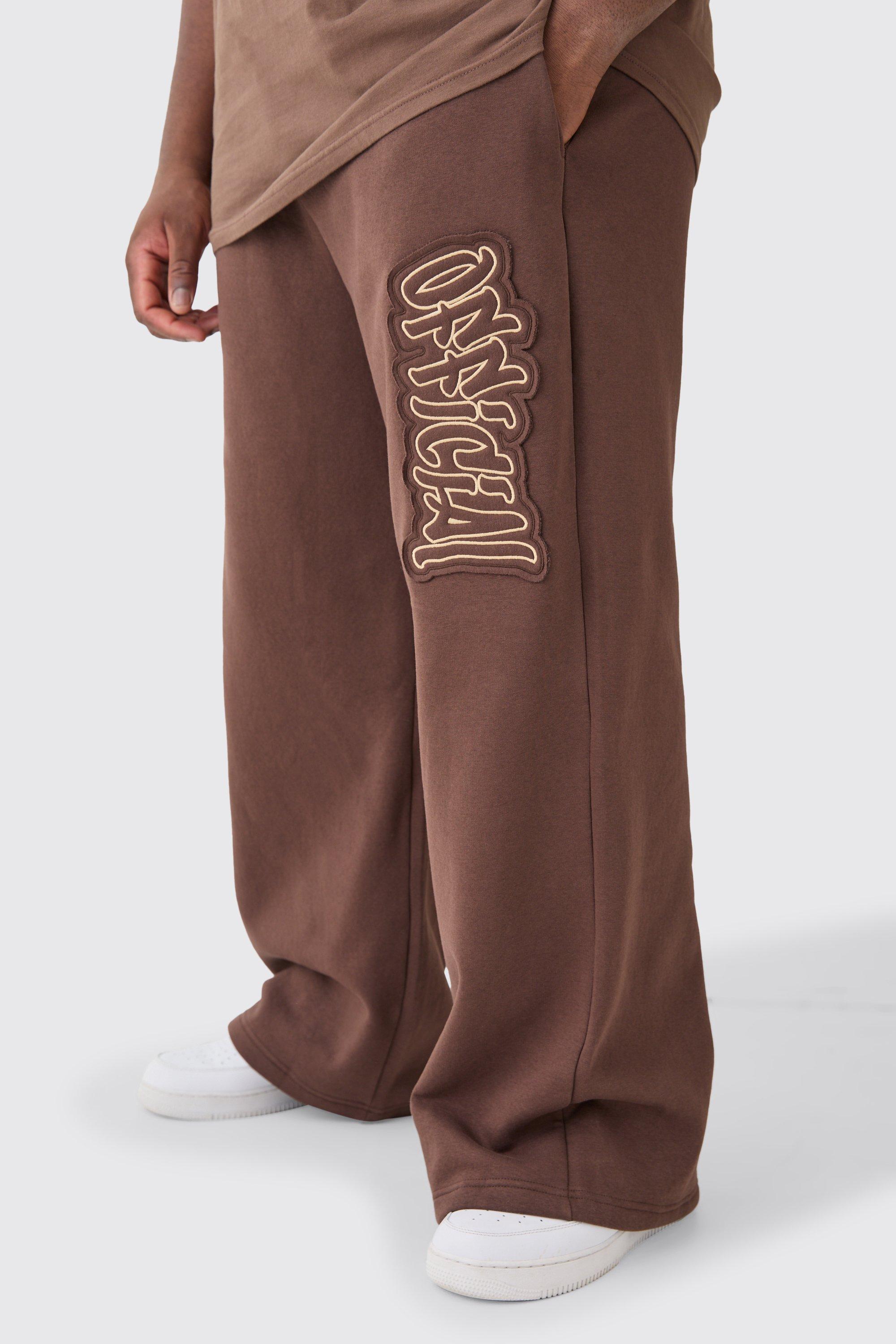 Image of Pantaloni tuta Plus Size a calzata ampia Official con applique, Brown