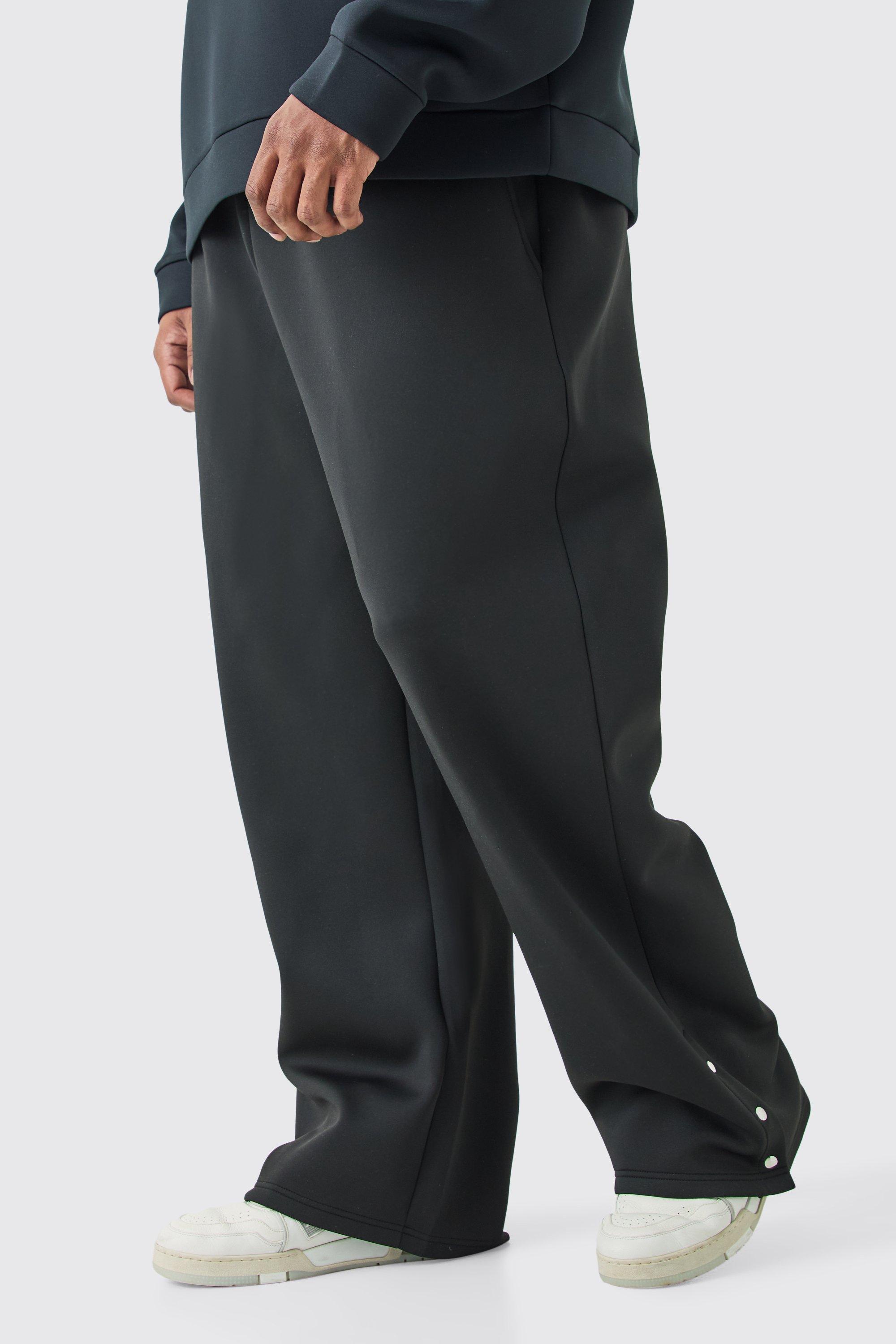 Image of Pantaloni tuta Plus Size dritti in Scuba con bottoni a pressione sul fondo, Nero