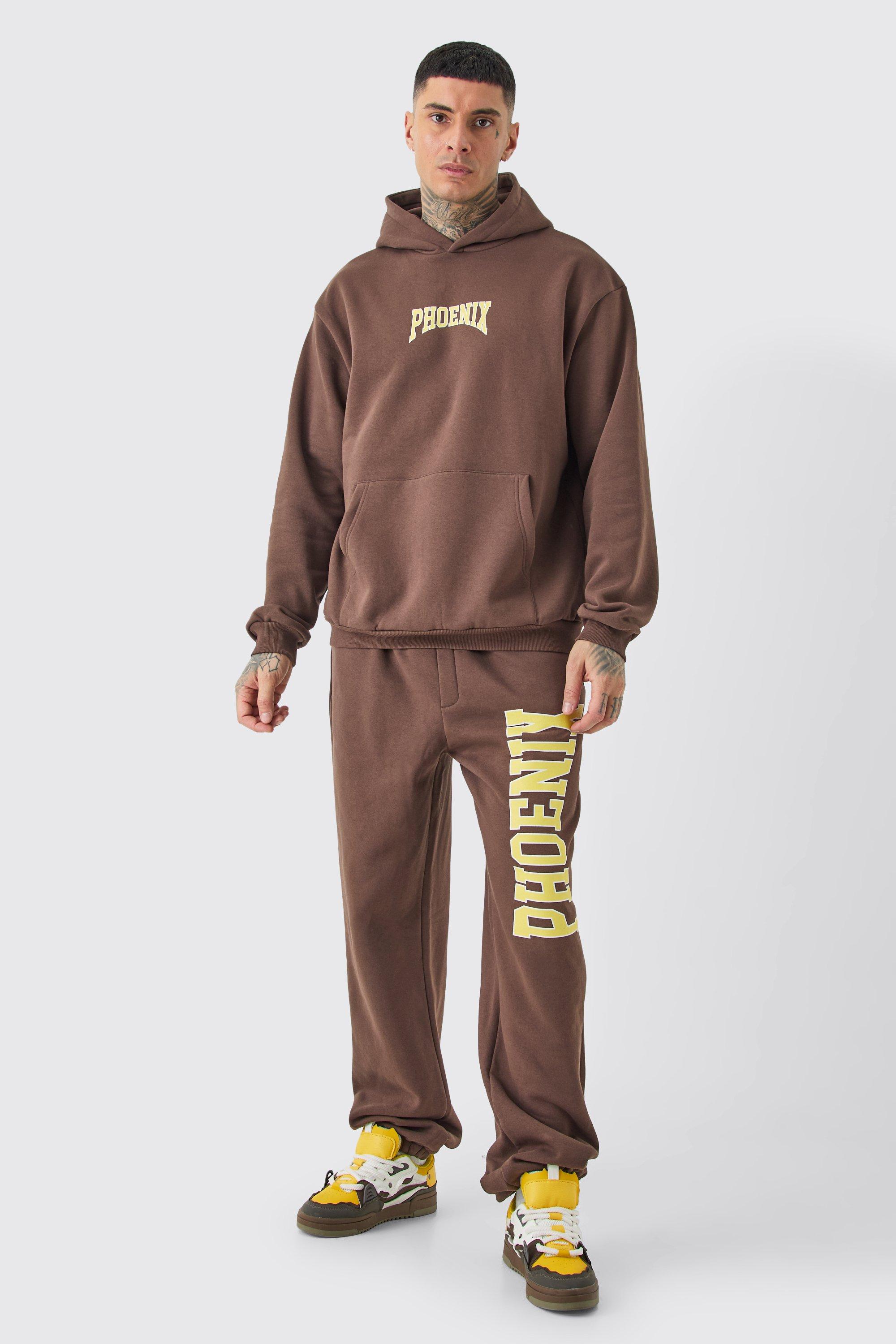 Image of Tall Phoenix Oversized Hooded Tracksuit, Brown