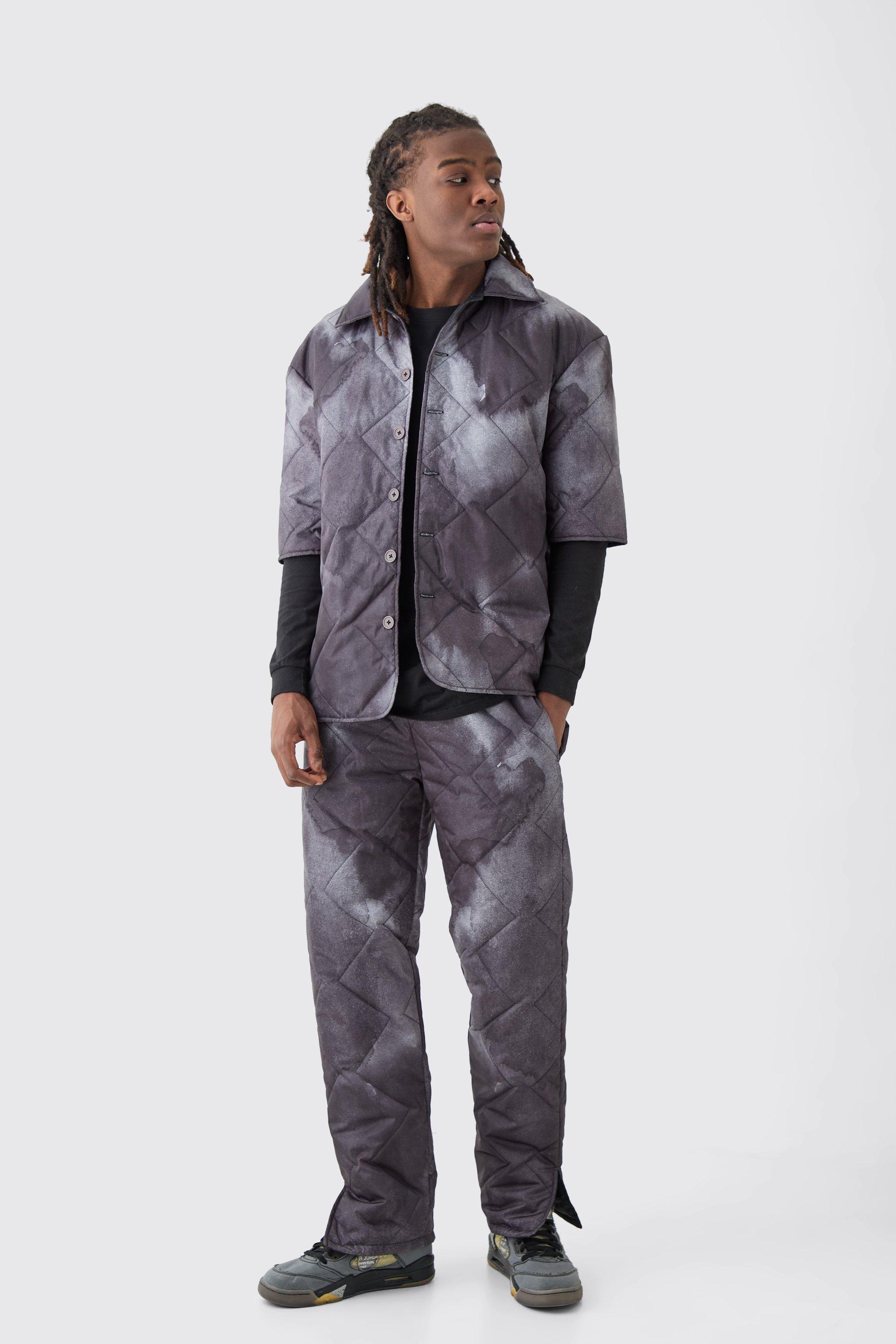Image of Square Quilted Tie Dye Shirt &Trouser Set, Nero