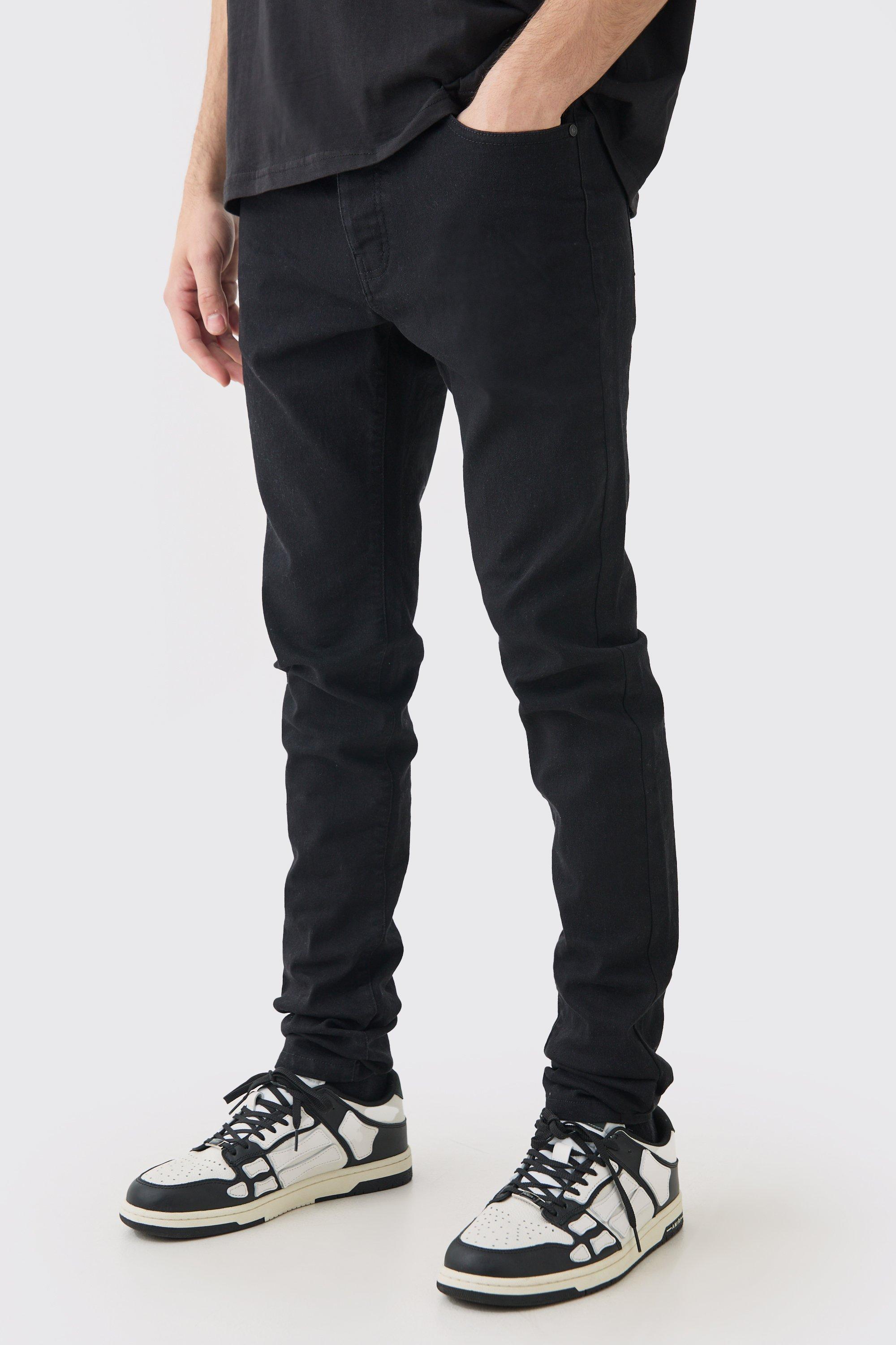 Mens Black Skinny Stretch Stacked Jean, Black