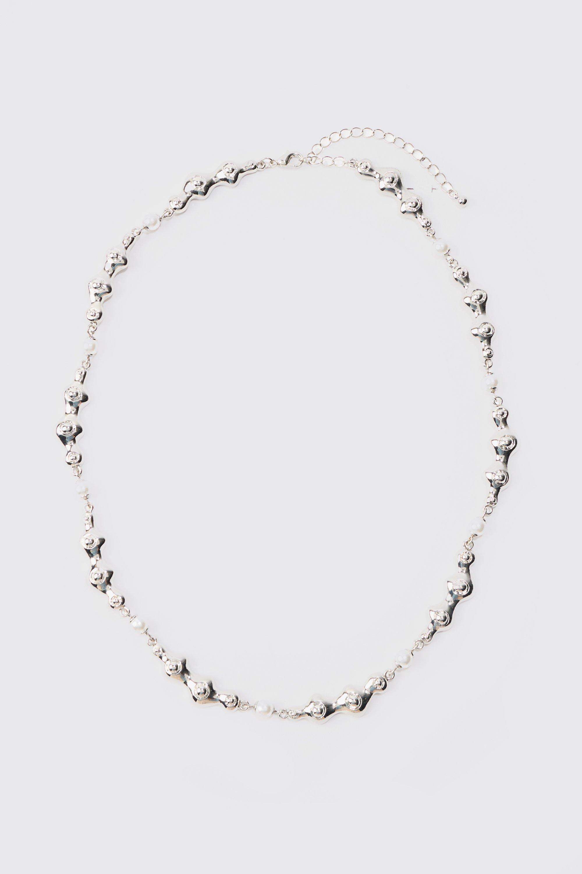 Image of Pearl And Metal Necklace In Silver, Grigio