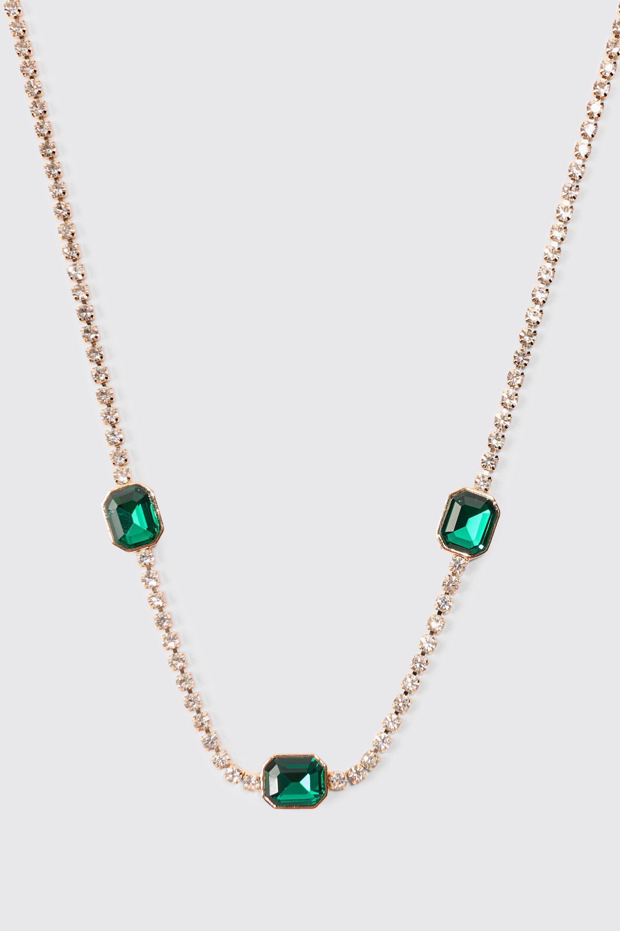 Image of Contrast Stone Iced Necklace In Green, Verde