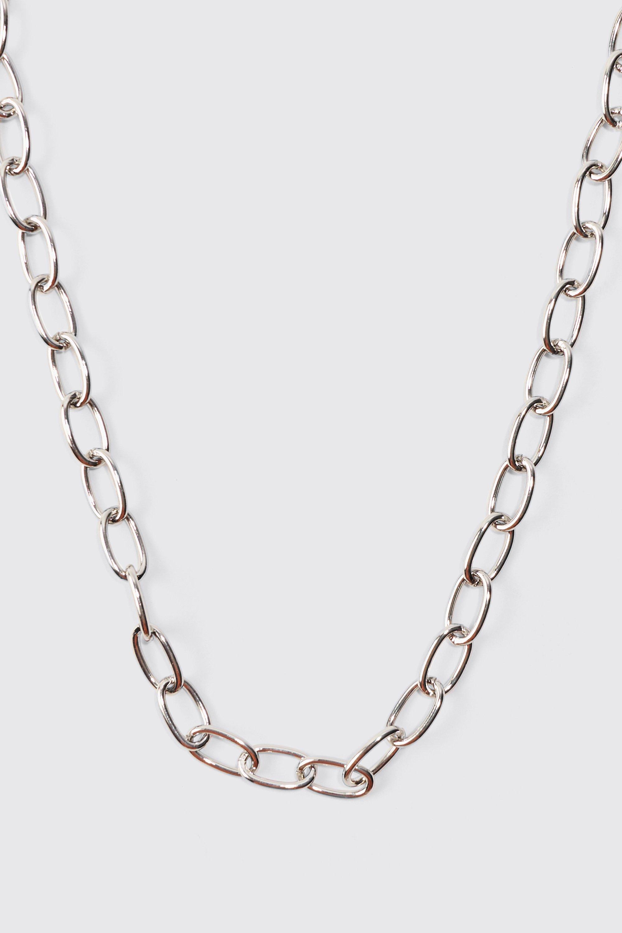 Mens Grey Short Chunky Metal Chain Necklace In Silver, Grey