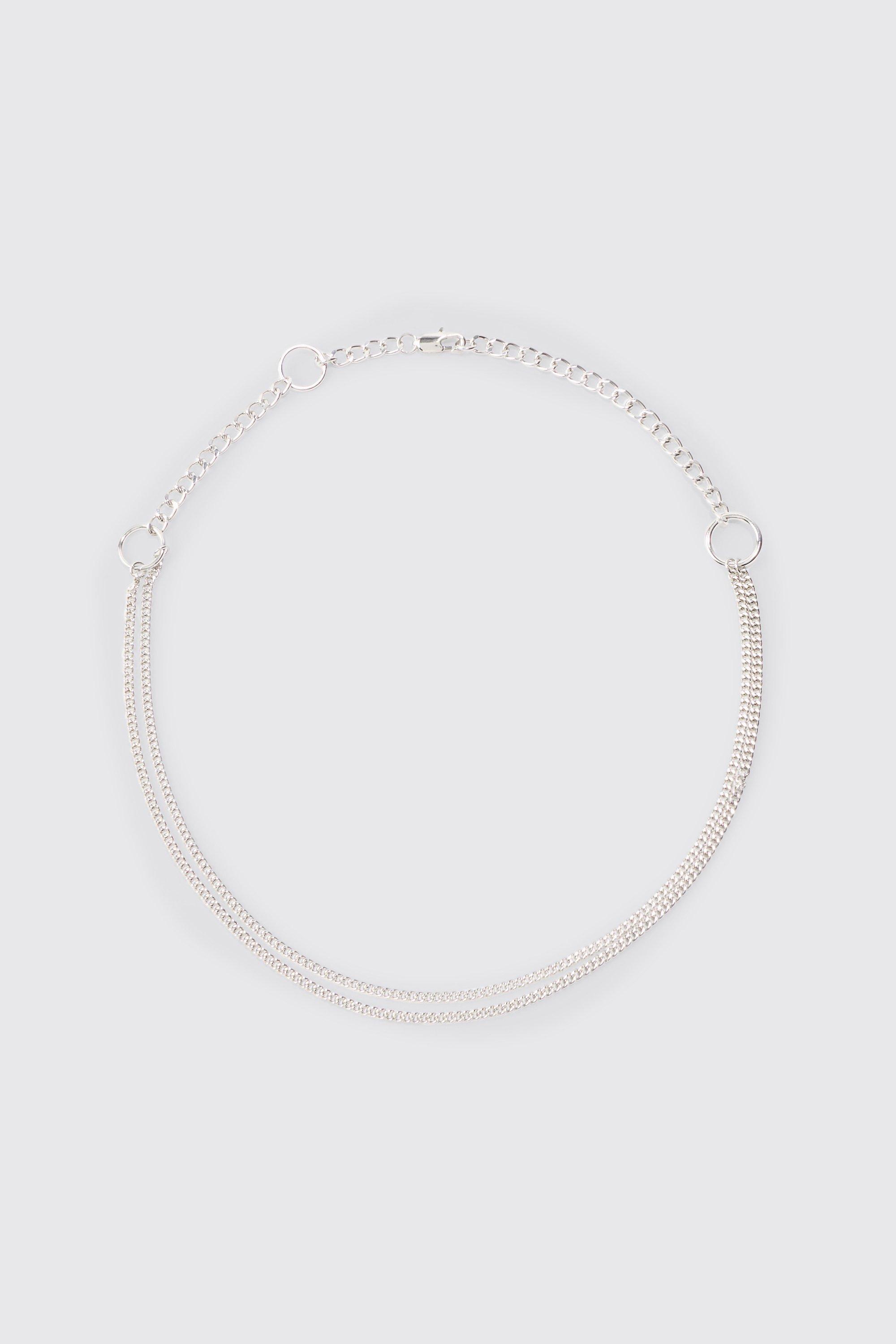 Mens Grey Loop Detail Metal Chain Necklace In Silver, Grey