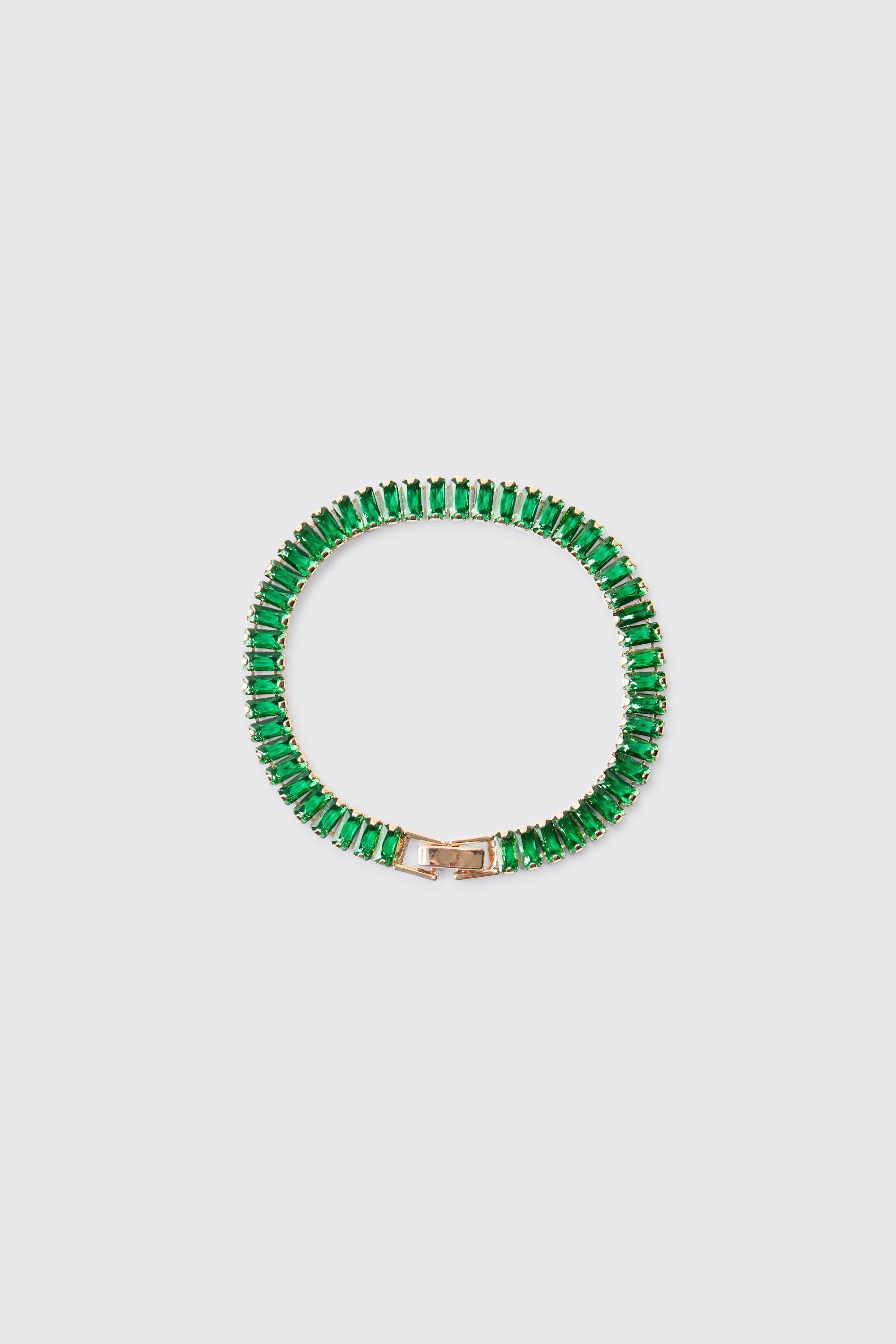 Mens Iced Bracelet In Green, Green