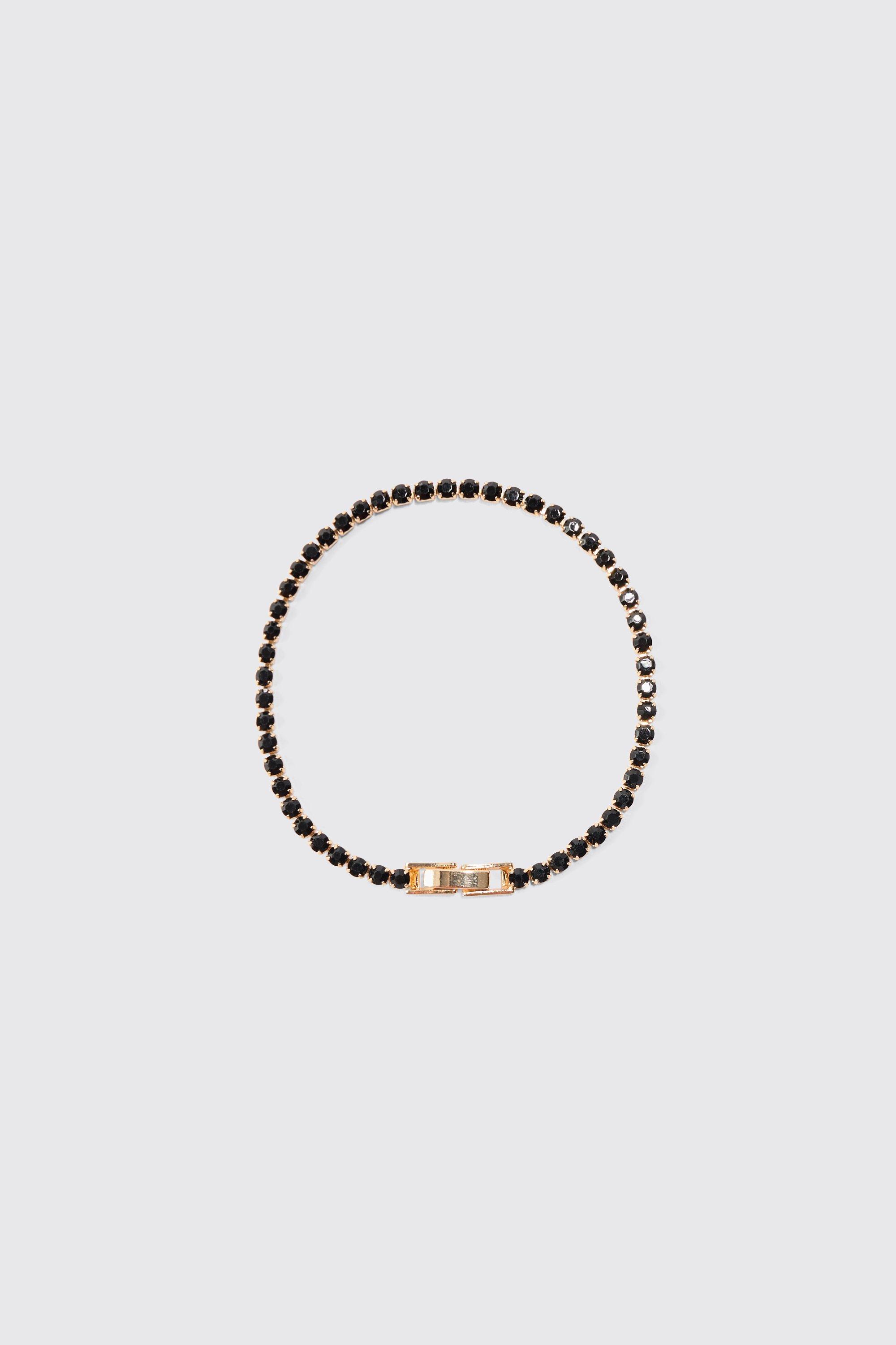 iced bracelet with contrast stones in black homme - noir - one size, noir