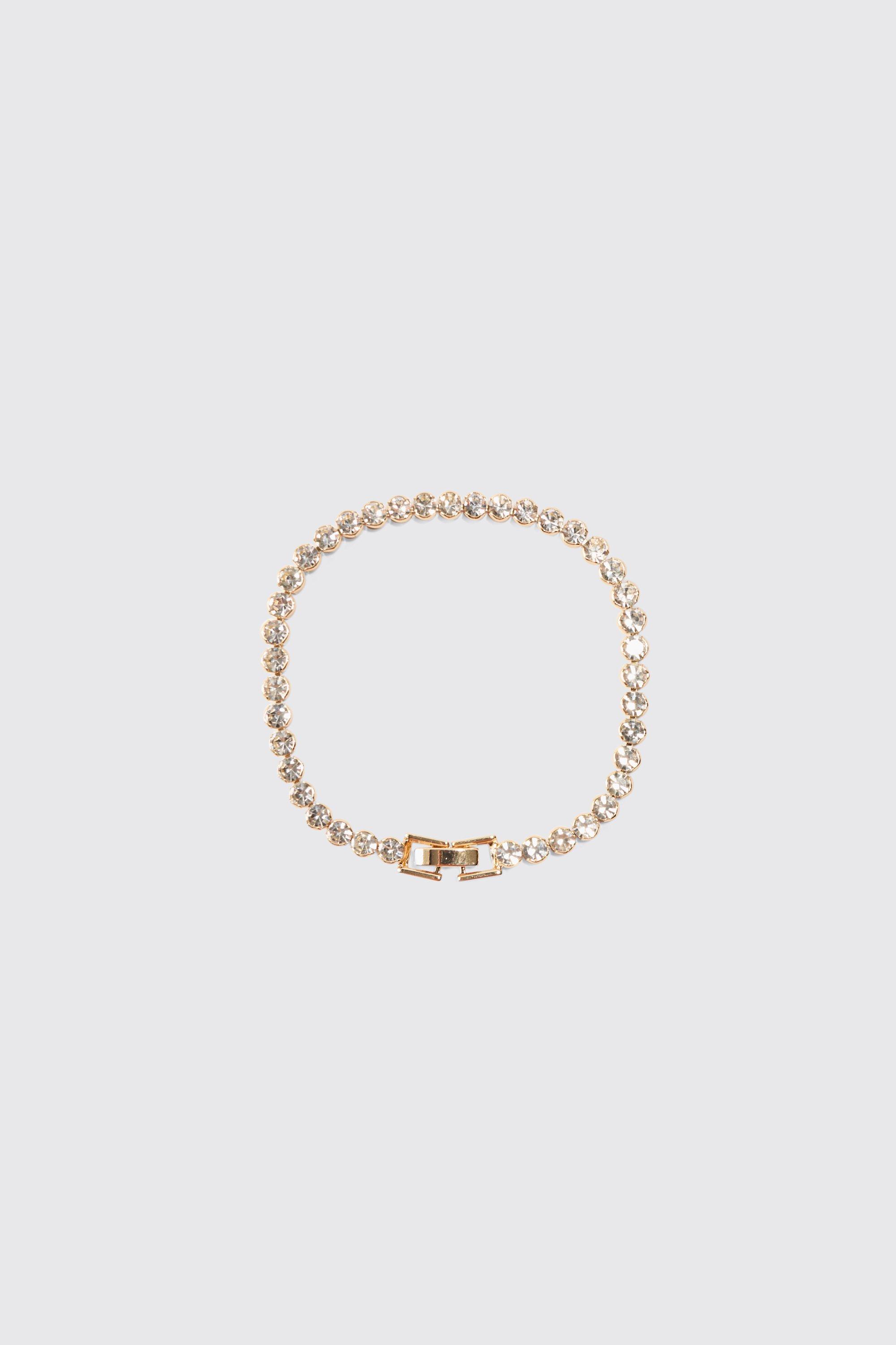 Image of Round Iced Charm Bracelet In Gold, Metallics