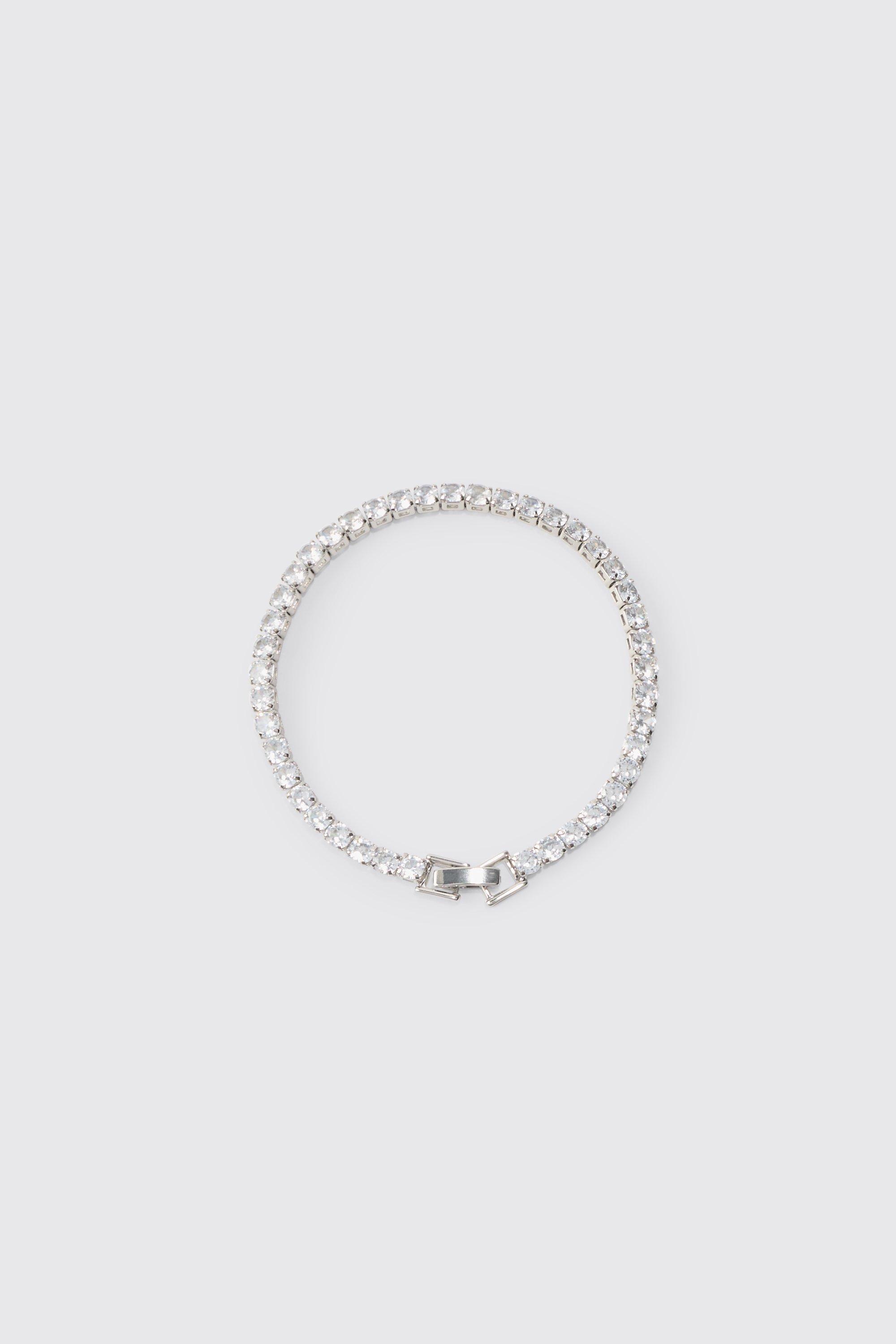 Mens Grey Iced Bracelet In Silver, Grey